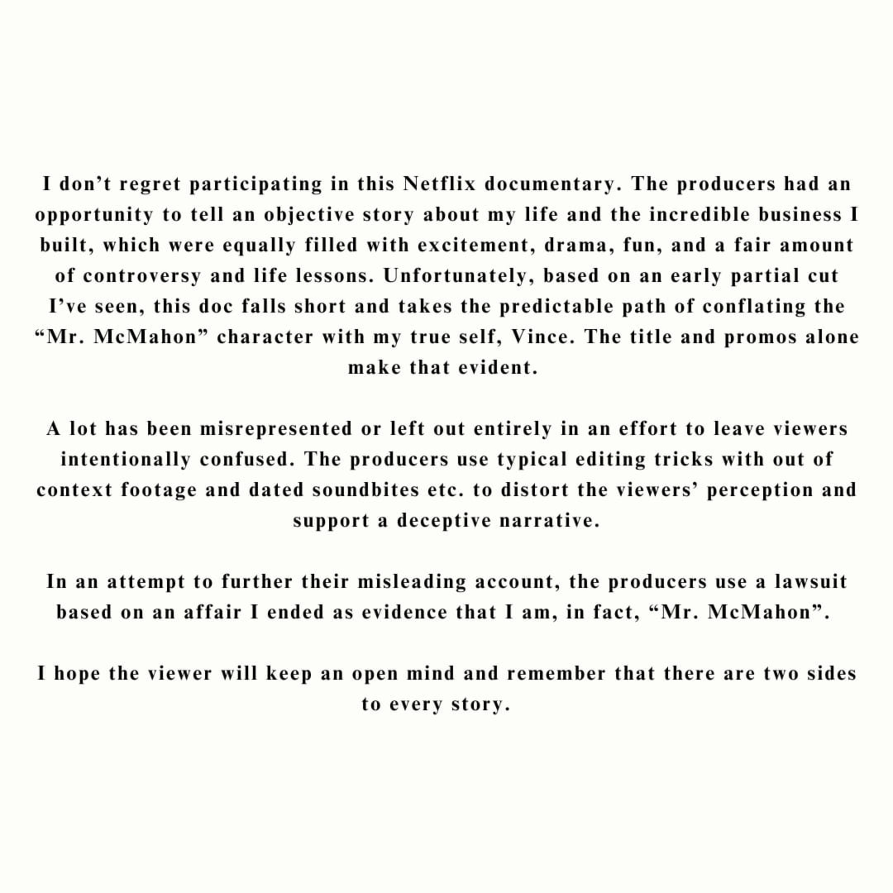 Vince McMahon's Team Sends Out A Statement Ahead Of The Netflix Docuseries On Vince McMahon. episode artwork