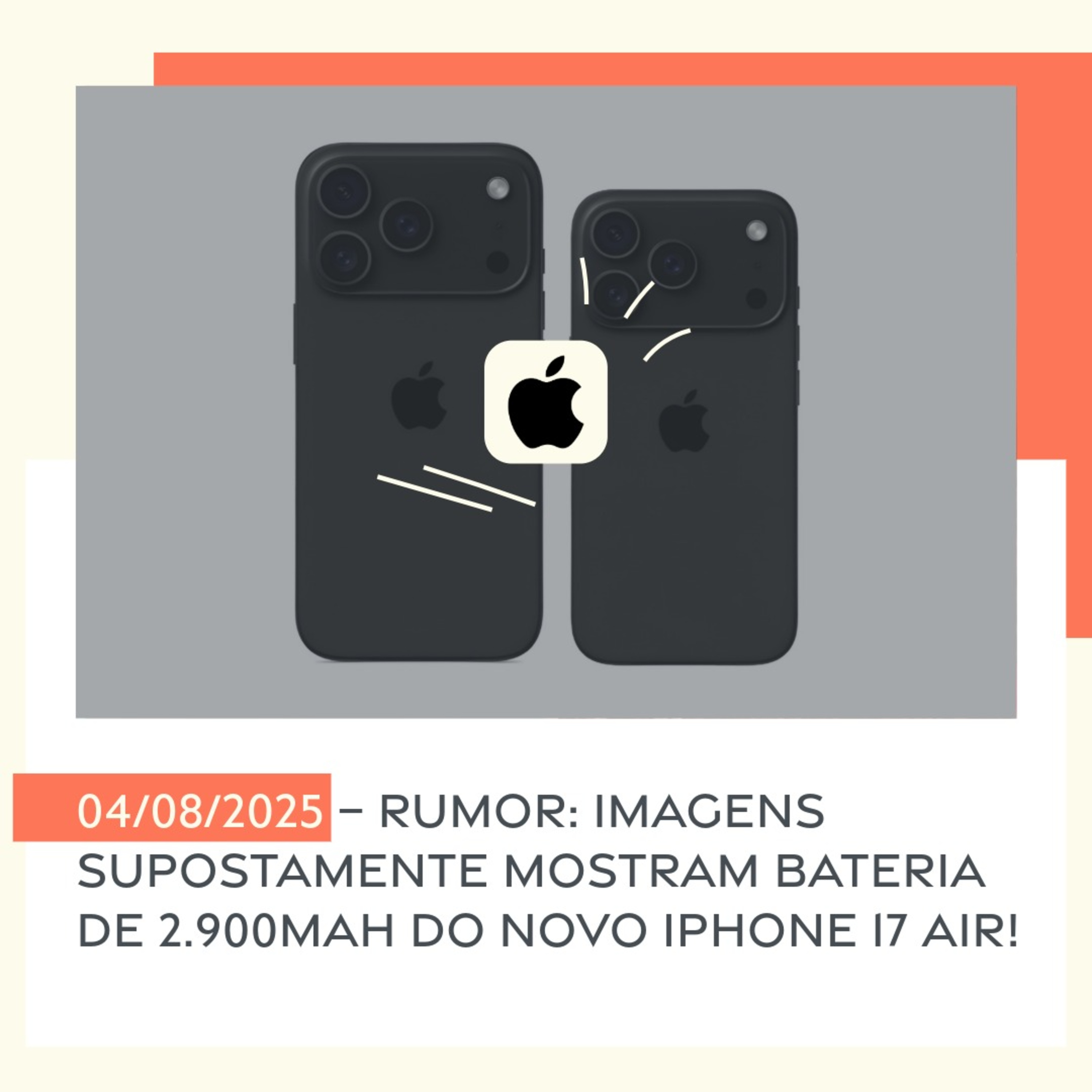 04/08/2025 – Rumor: imagens supostamente mostram bateria de 2.900mAh do novo iPhone 17 Air! episode artwork