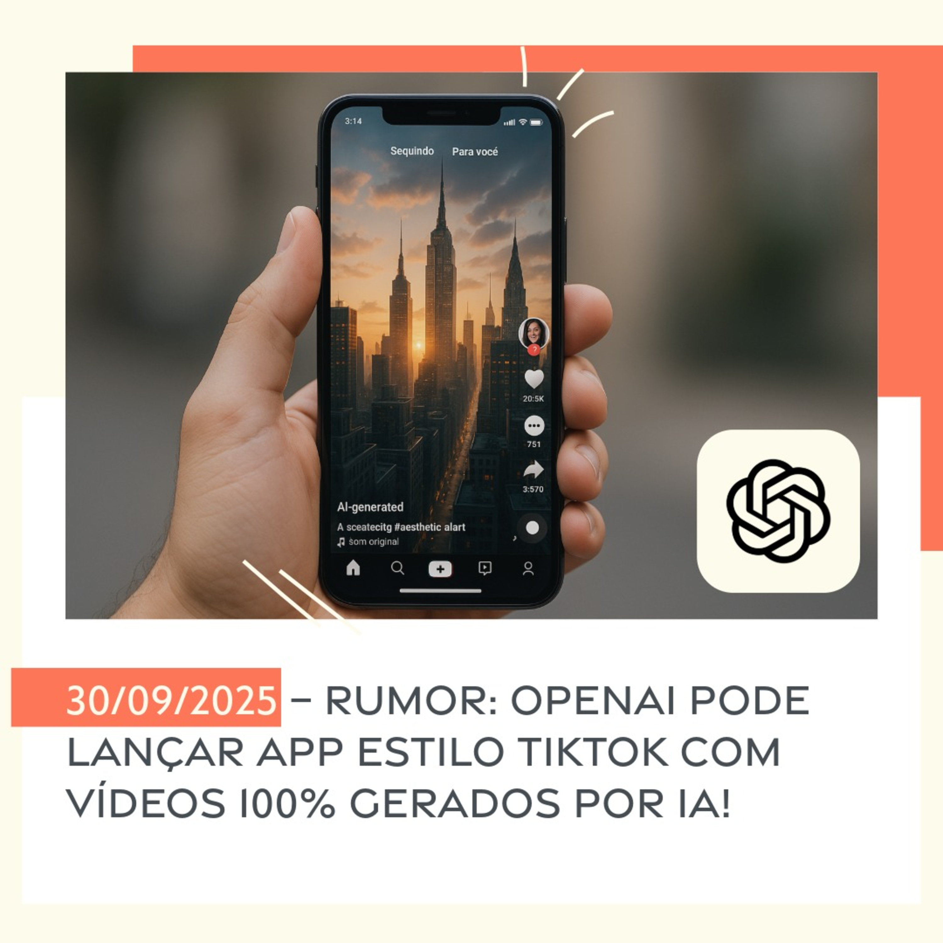 30/09/2025 – Rumor: OpenAI pode lançar app estilo TikTok com vídeos 100% gerados por IA! episode artwork