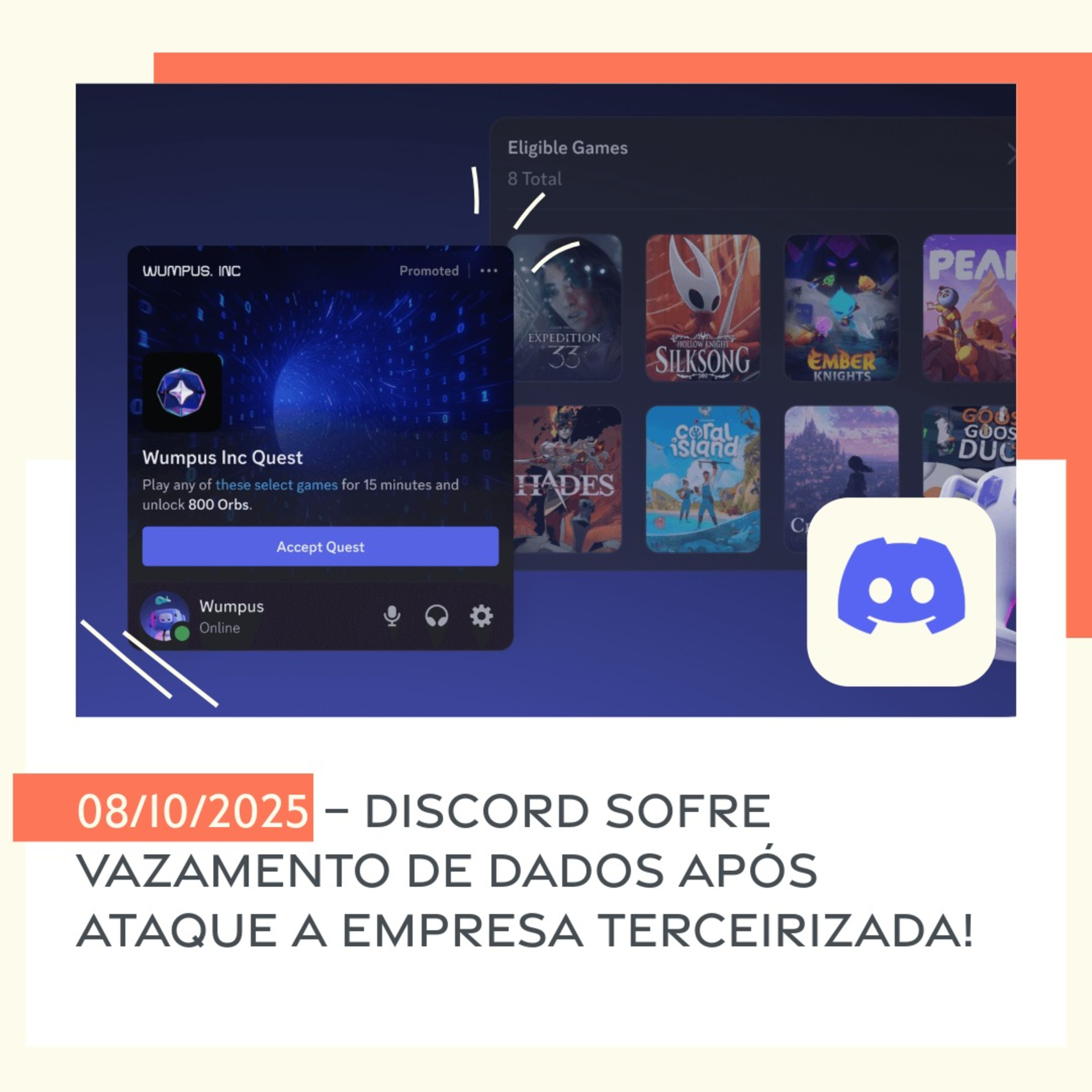 08/10/2025 – Discord sofre vazamento de dados após ataque a empresa terceirizada! episode artwork