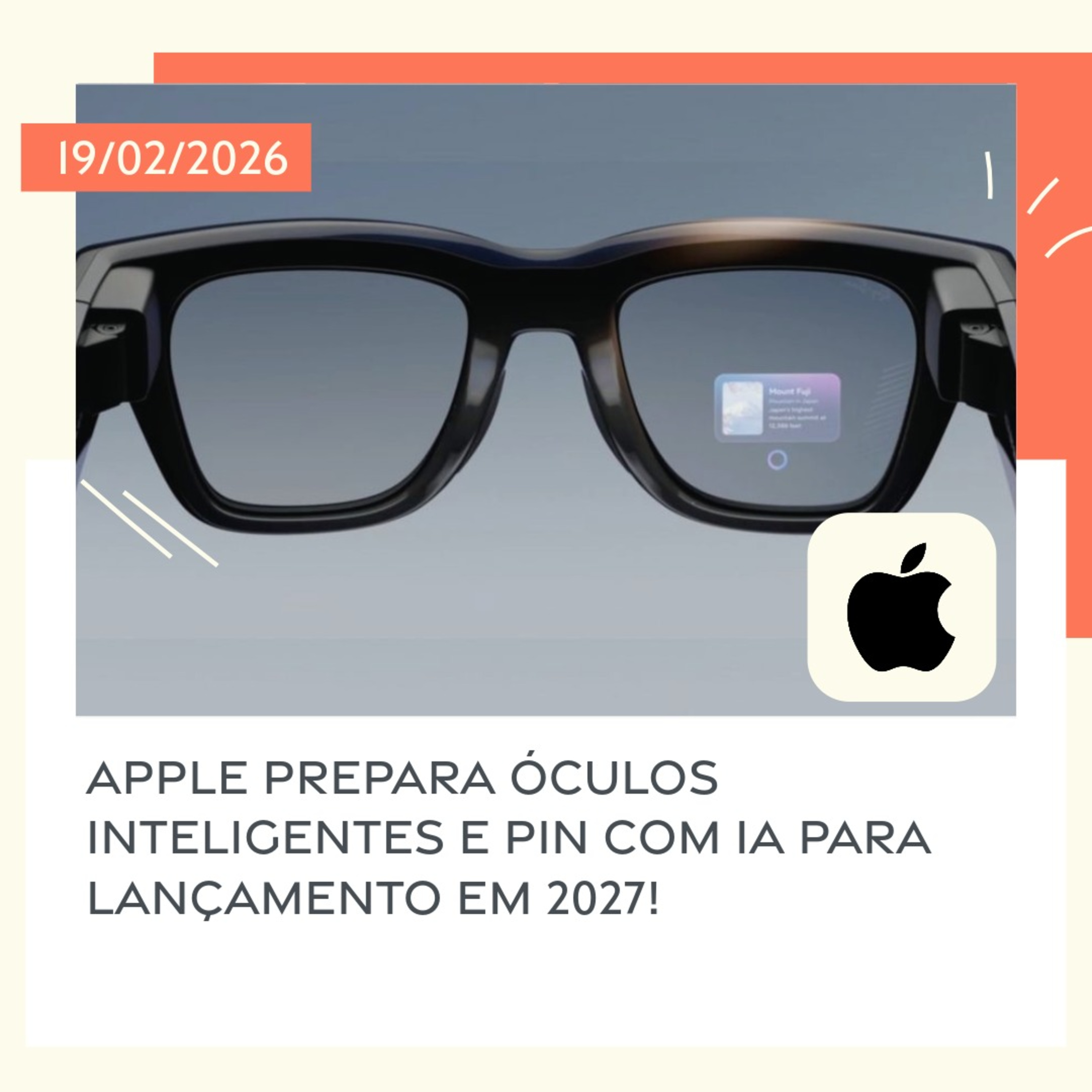 19/02/2026 – Apple prepara óculos inteligentes e Pin com IA para lançamento em 2027! episode artwork
