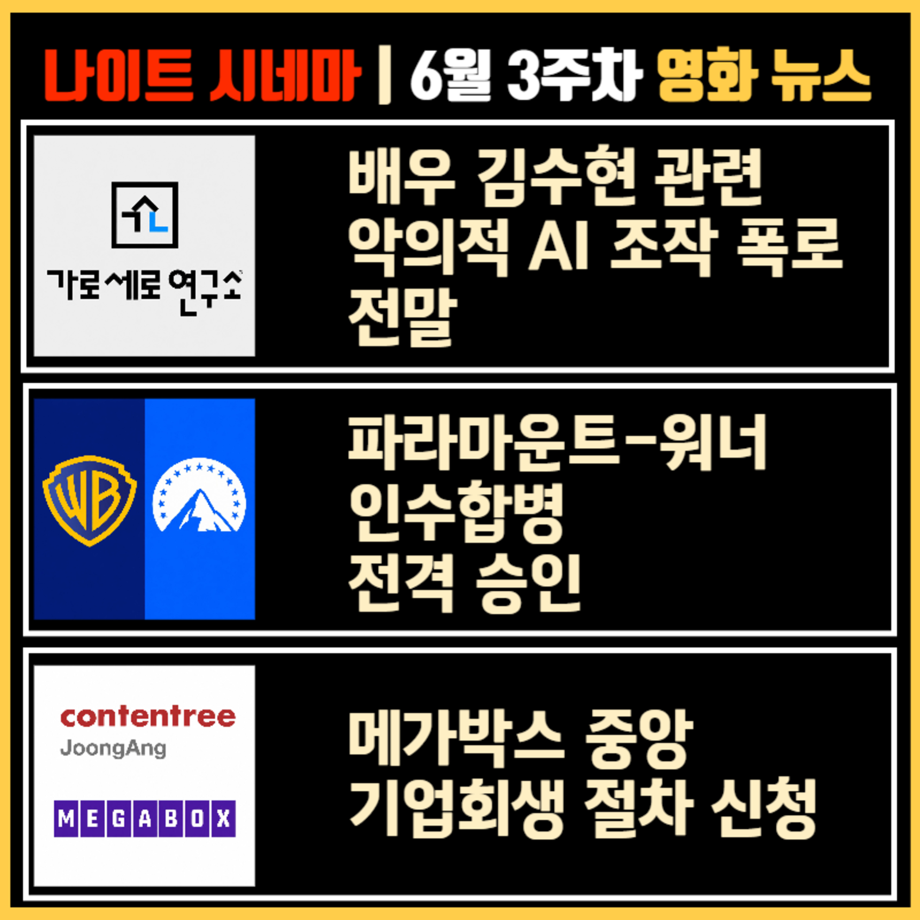 배우 김수현 관련 악의적 AI 조작 폭로극 전말 | 파라마운트-워너 인수합병 전격 승인 | 메가박스 중앙 기업회생 절차 신청 | 6월 3주차 영화 소식 episode artwork