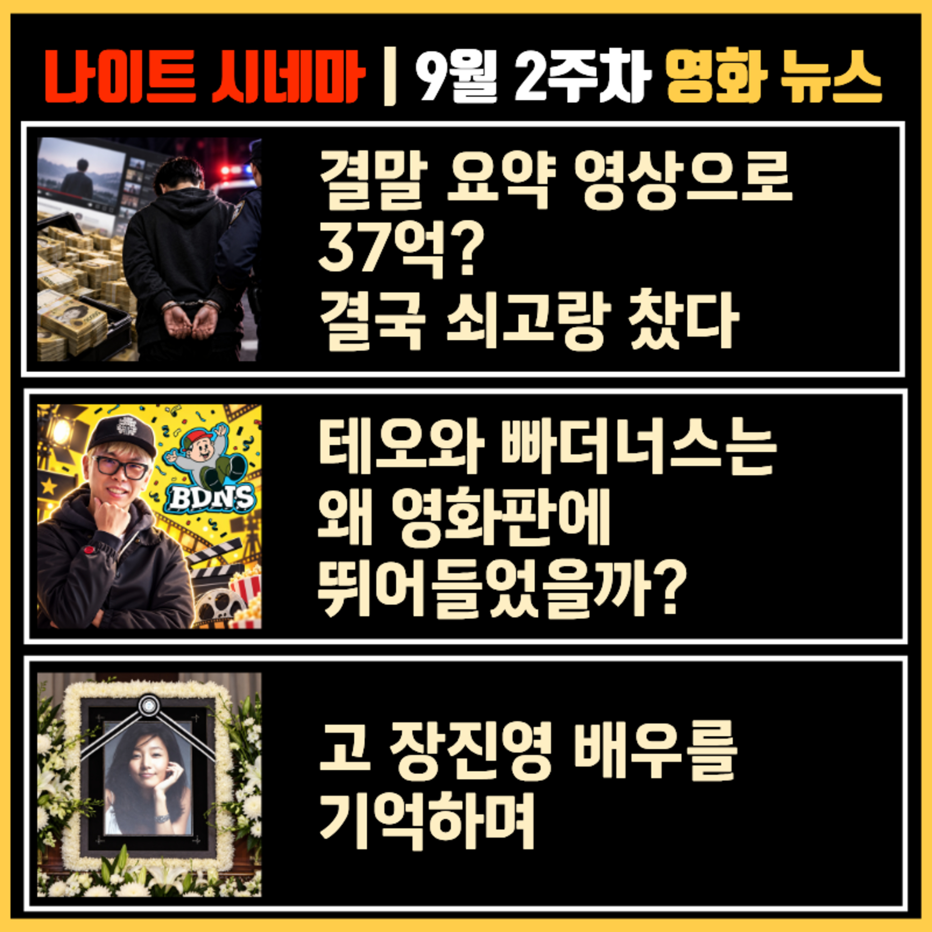 결말 요약 영상으로 37억? 결국 쇠고랑 찼다 | 테오와 빠더너스는 왜 영화판에 뛰어들었을까? | 고 장진영 배우를 기억하며 | 9월 2주차 영화 소식 episode artwork