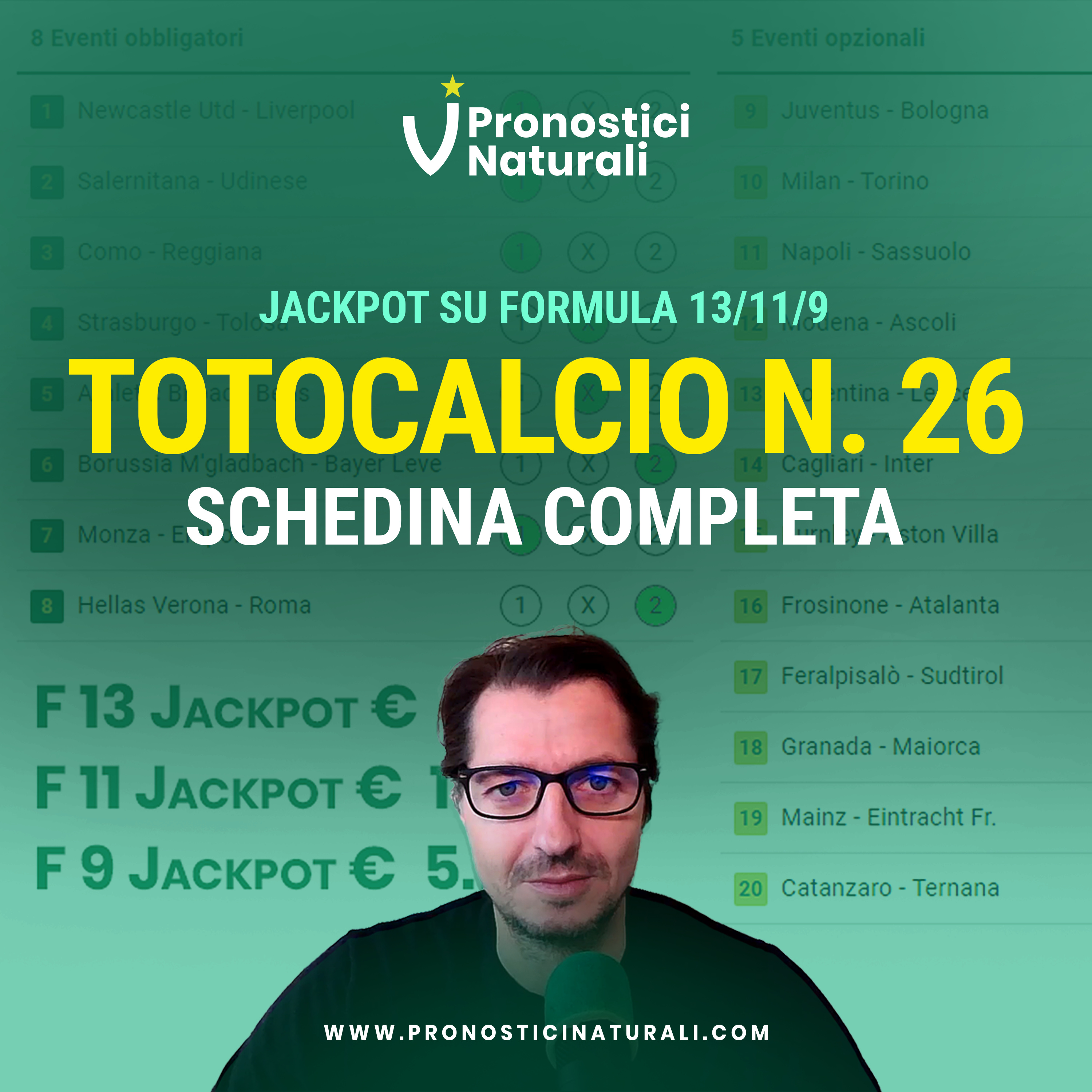 Schedina Totocalcio N. 26 con 3 Jackpot Pronostici Tutte le Partite episode artwork