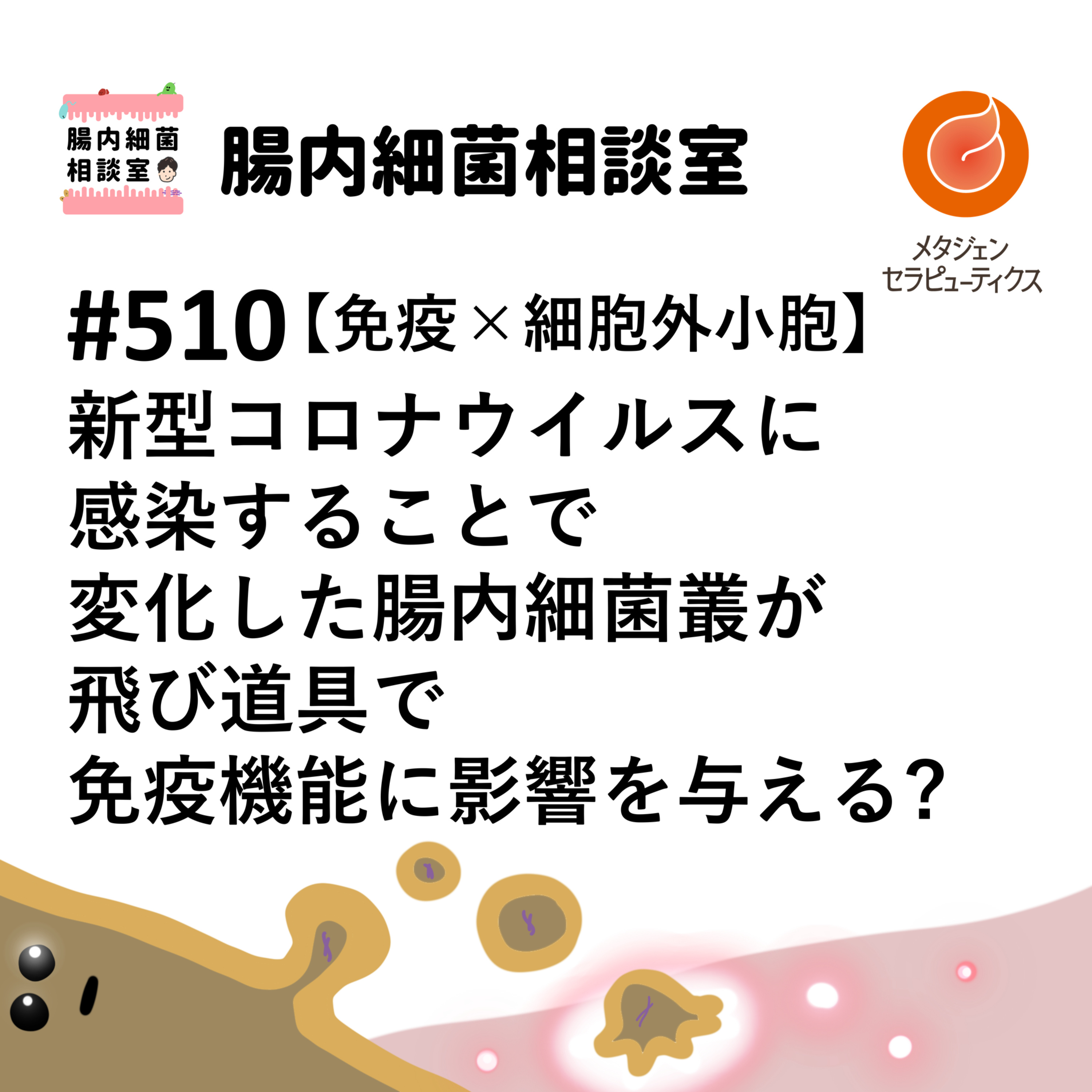 #510 新型コロナウイルスに感染することで変化した腸内細菌叢が飛び道具で免疫機能に影響を与える? 【免疫×細胞外小胞】 episode artwork