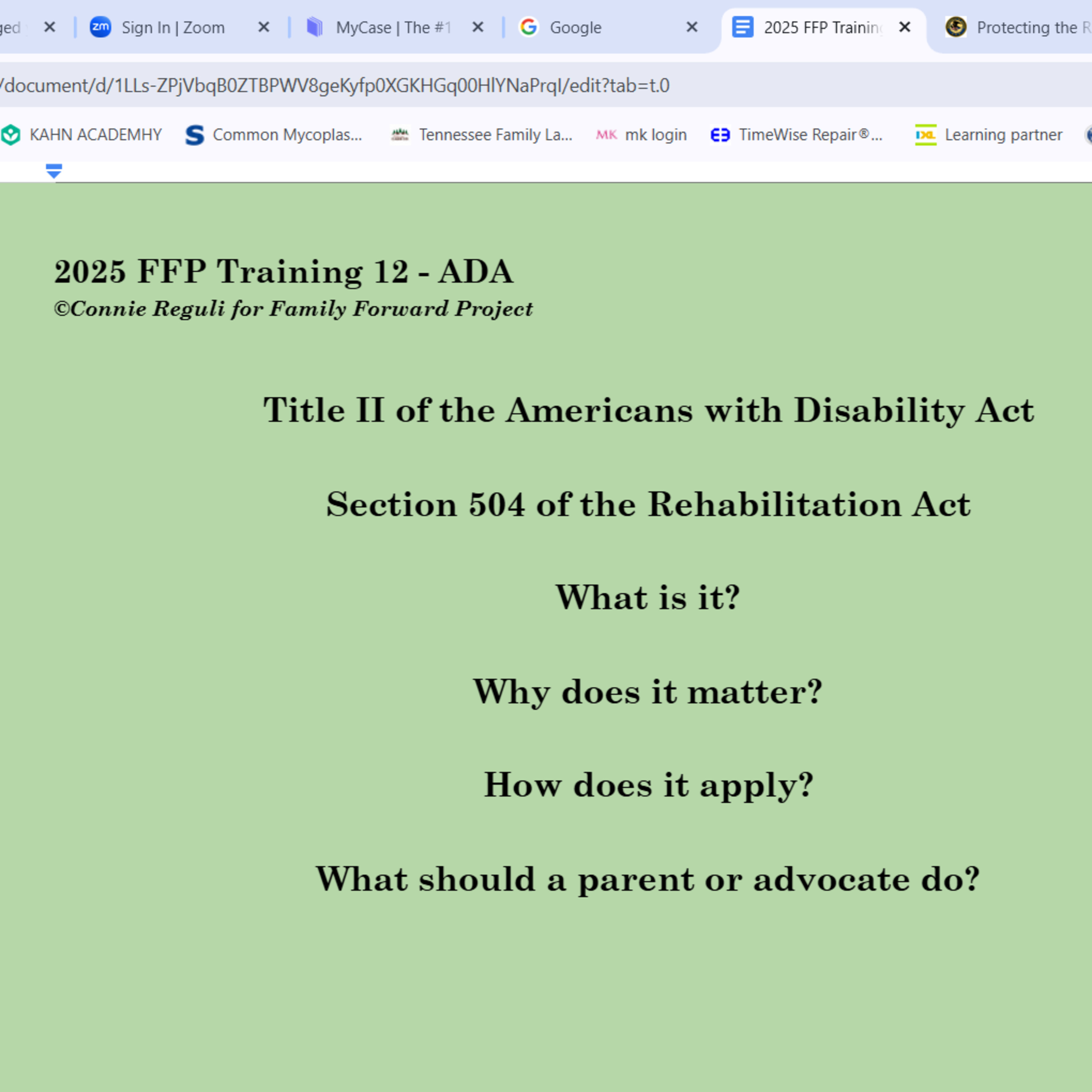 FFP Advocate Training 12 - ADA and Sec. 504 Part I episode artwork