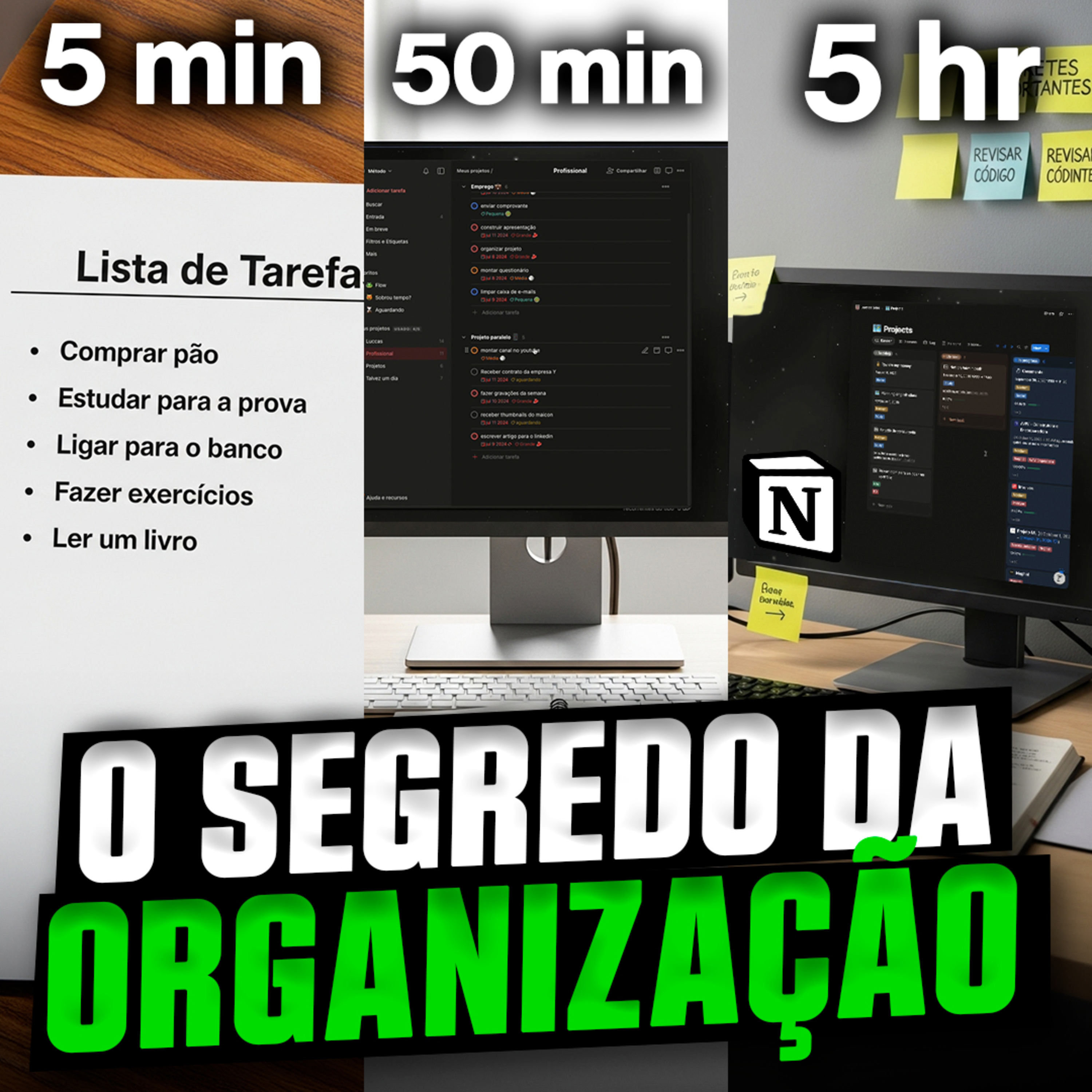 5 Min vs 50 Min vs 5 Horas de organização