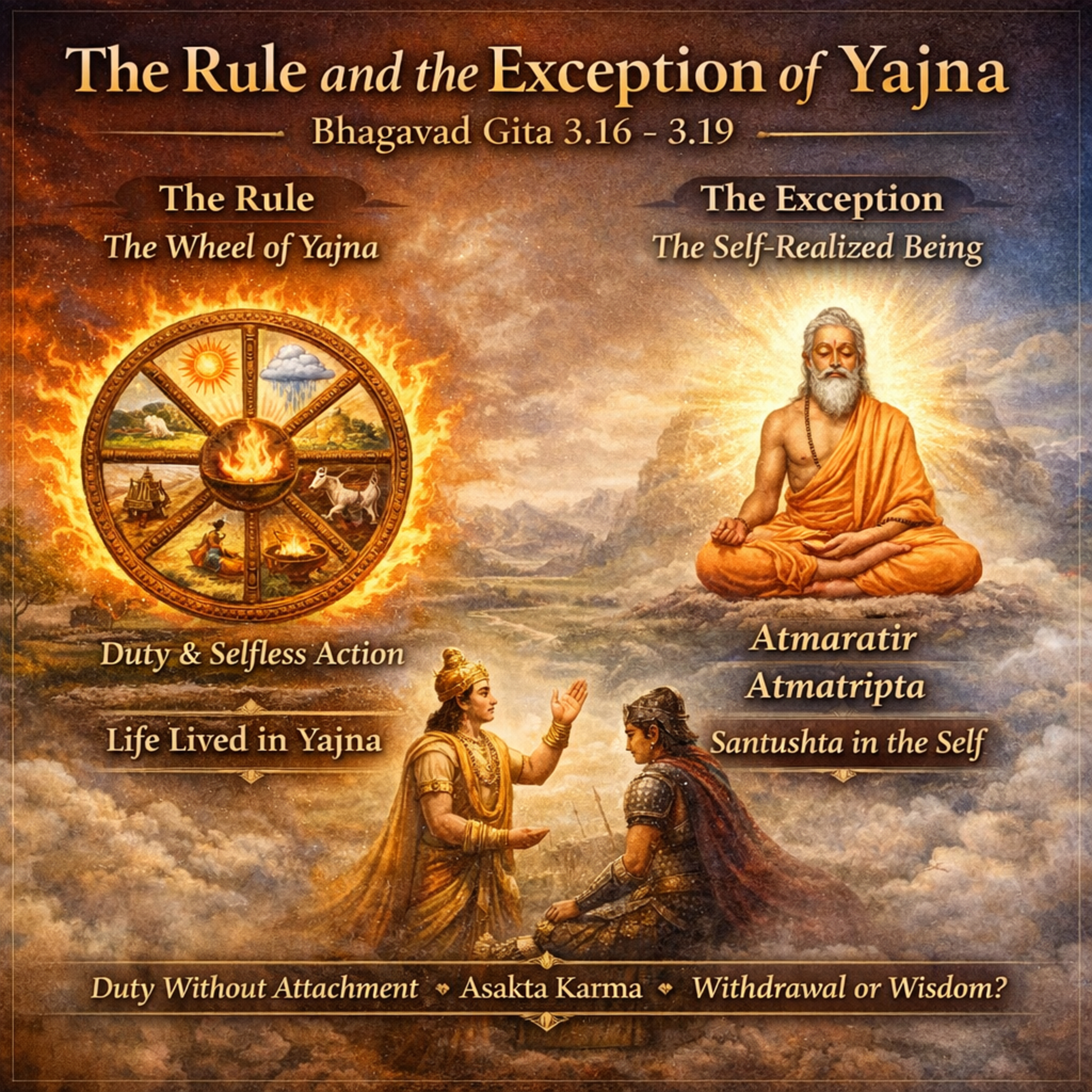 Pragmatic Gita: Chapter 3: The Sacred Wheel of Yajna and Its Only Exception [3.16 to 3.19]