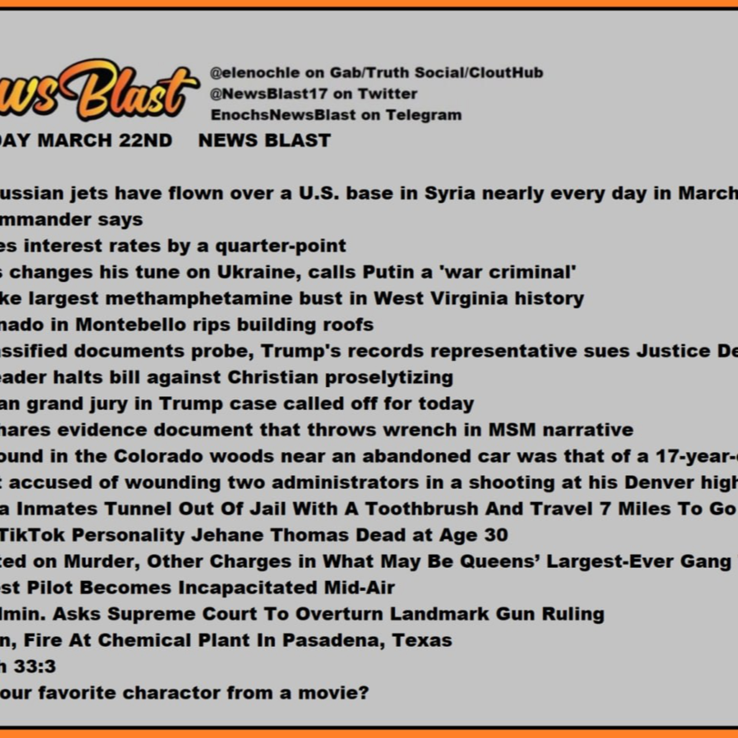 Wednesday, March 22, 2023 News Blast episode artwork