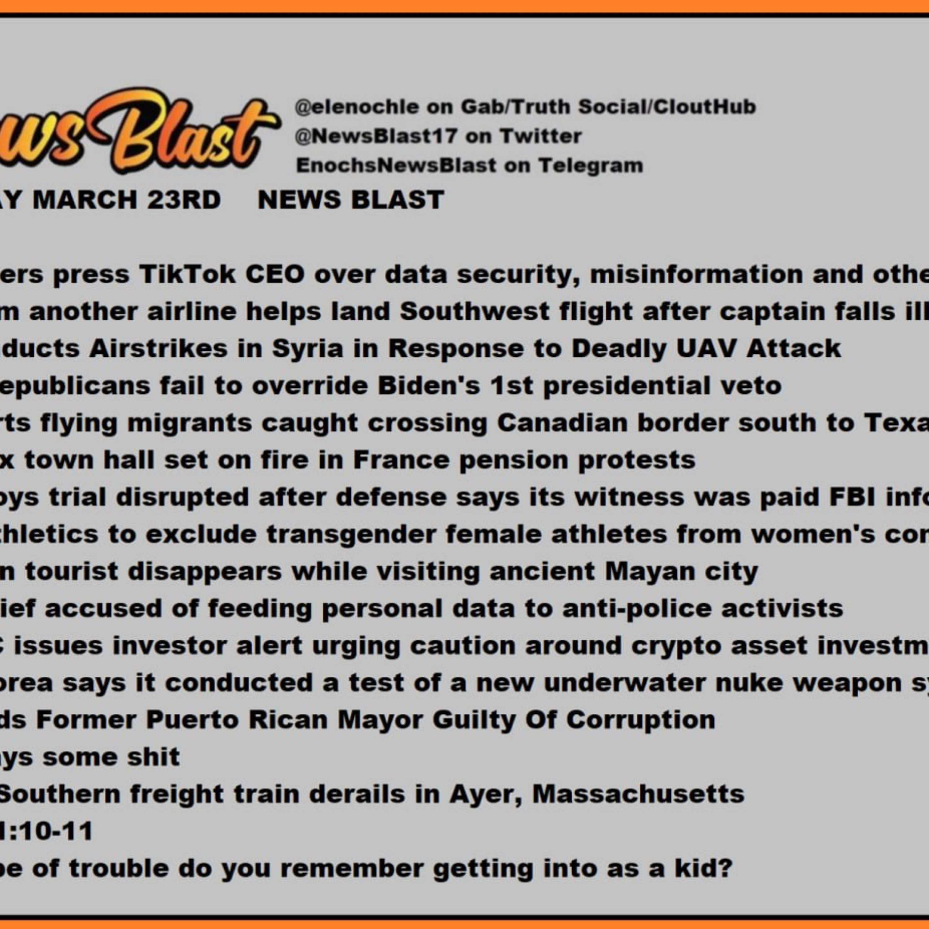 Thursday, March 23, 2023 News Blast episode artwork