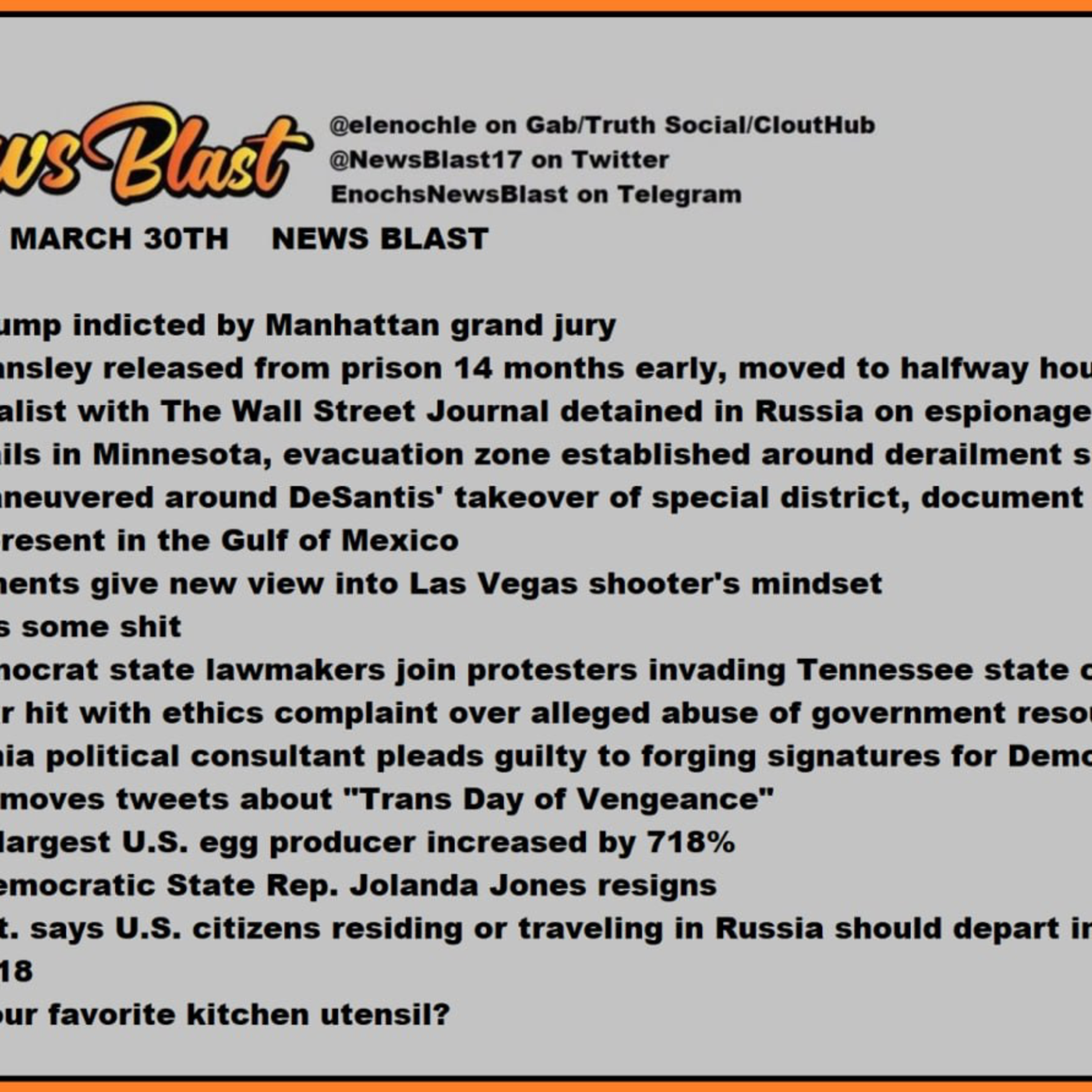 Thursday, March 30, 2023 News Blast.  episode artwork