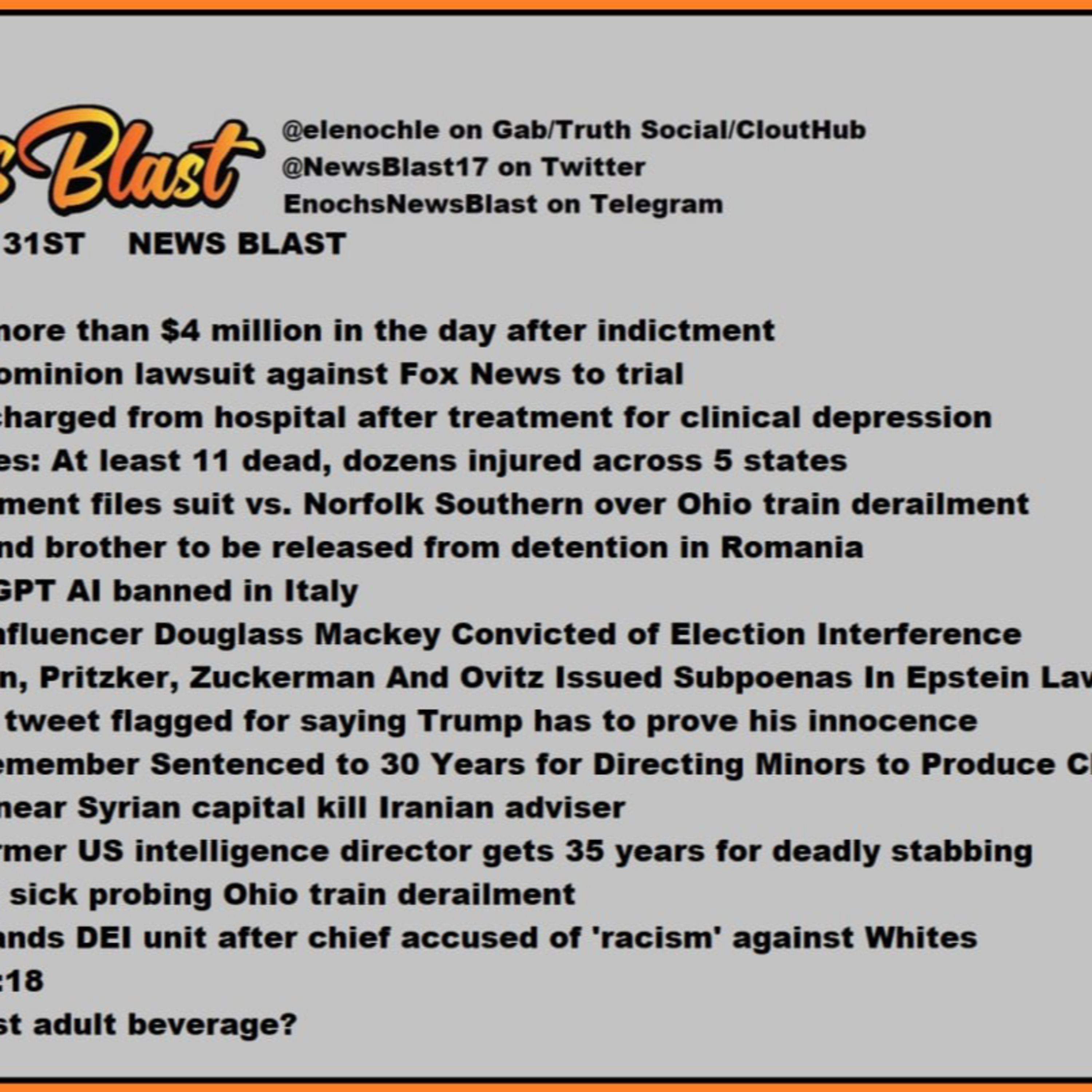 Friday, March 31, 2023 News Blast.  episode artwork