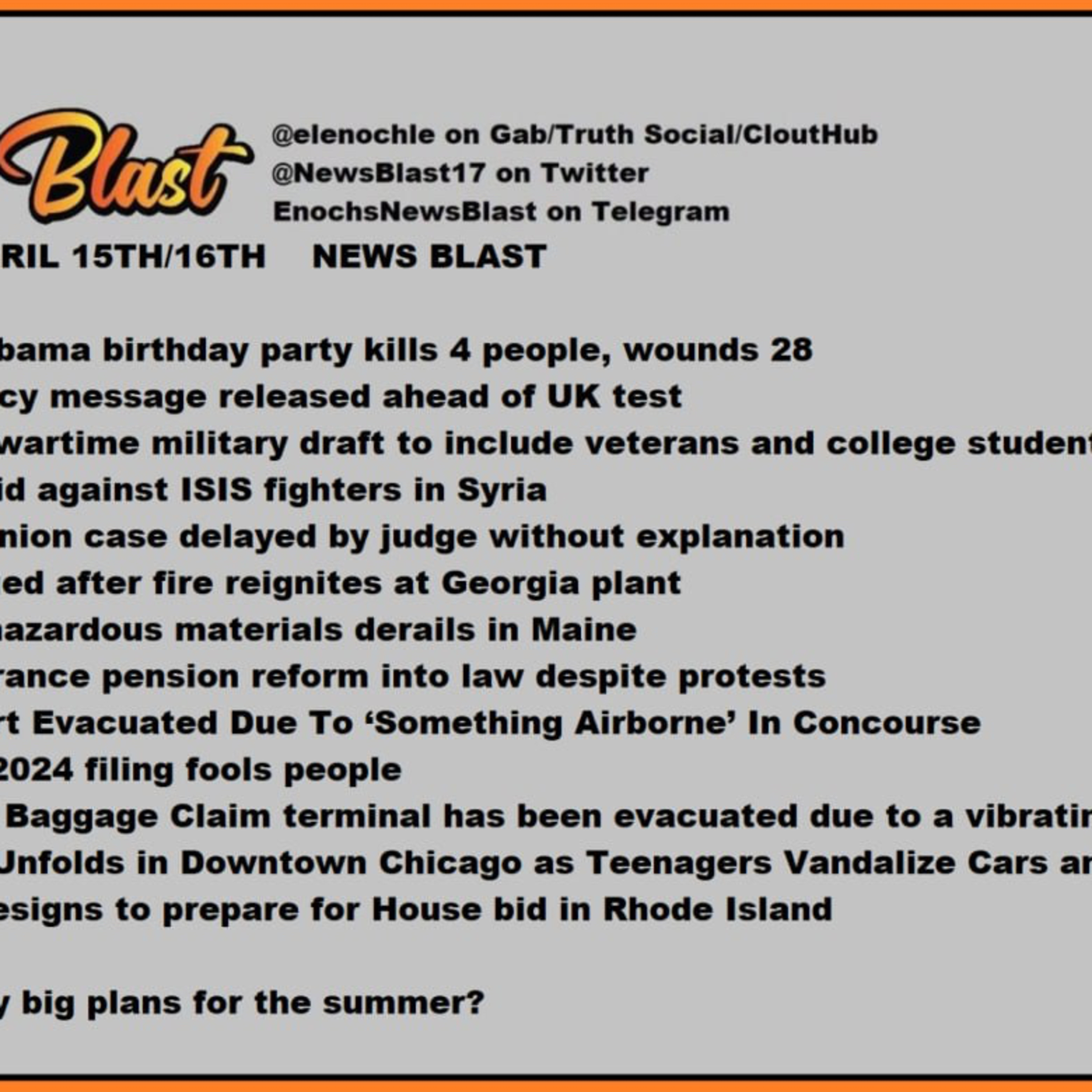 Weekend of April 15/16,2023 News Blast  episode artwork
