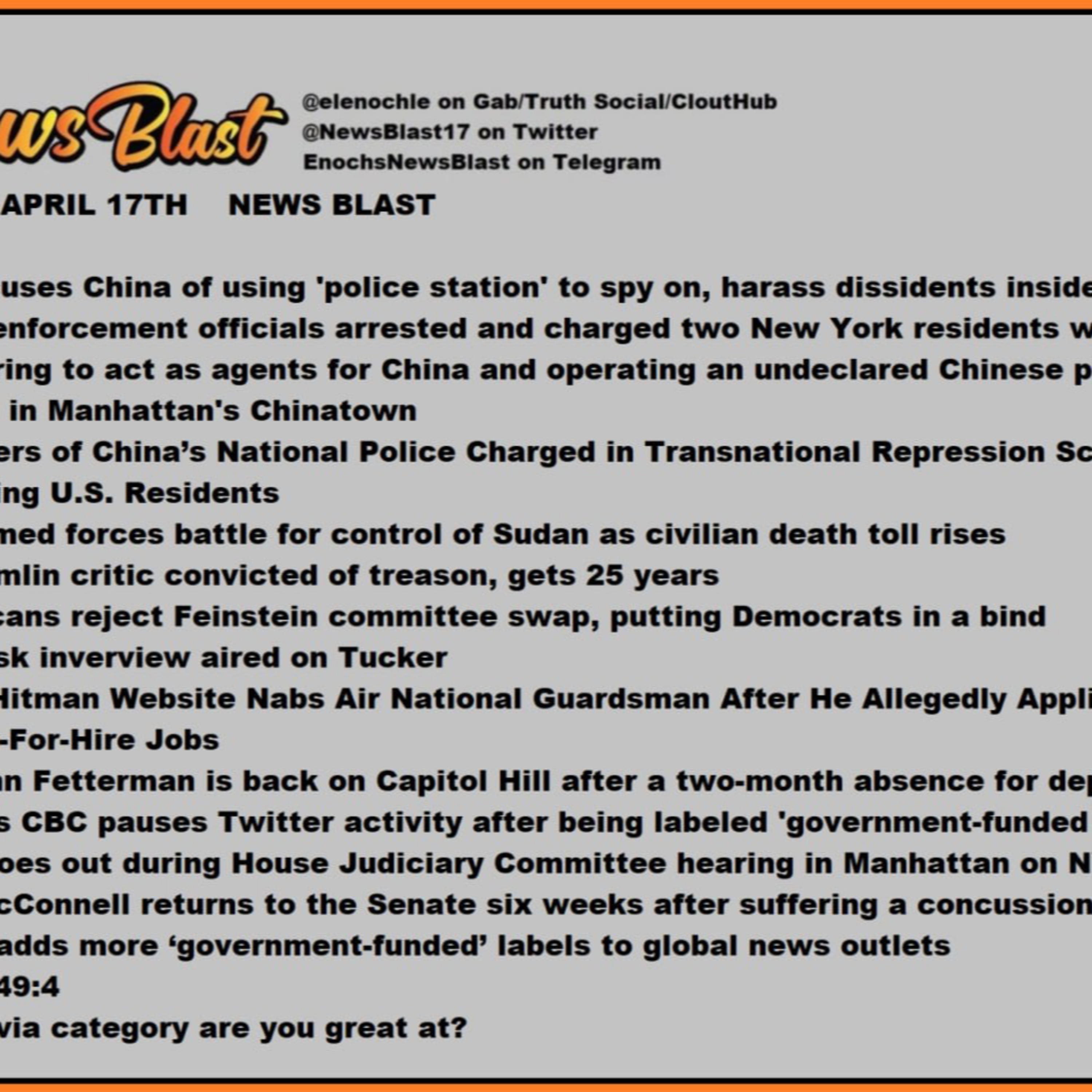 Monday, April 17, 2023 News Blast.  episode artwork