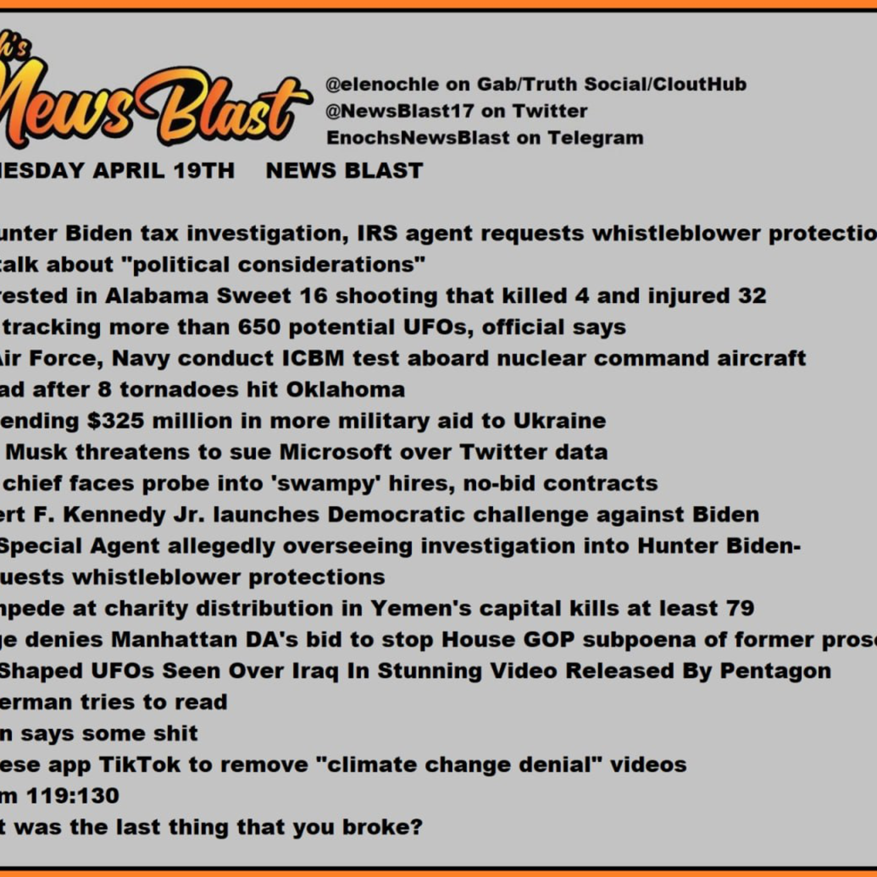 Wednesday, April 19, 2023 News Blast.  episode artwork