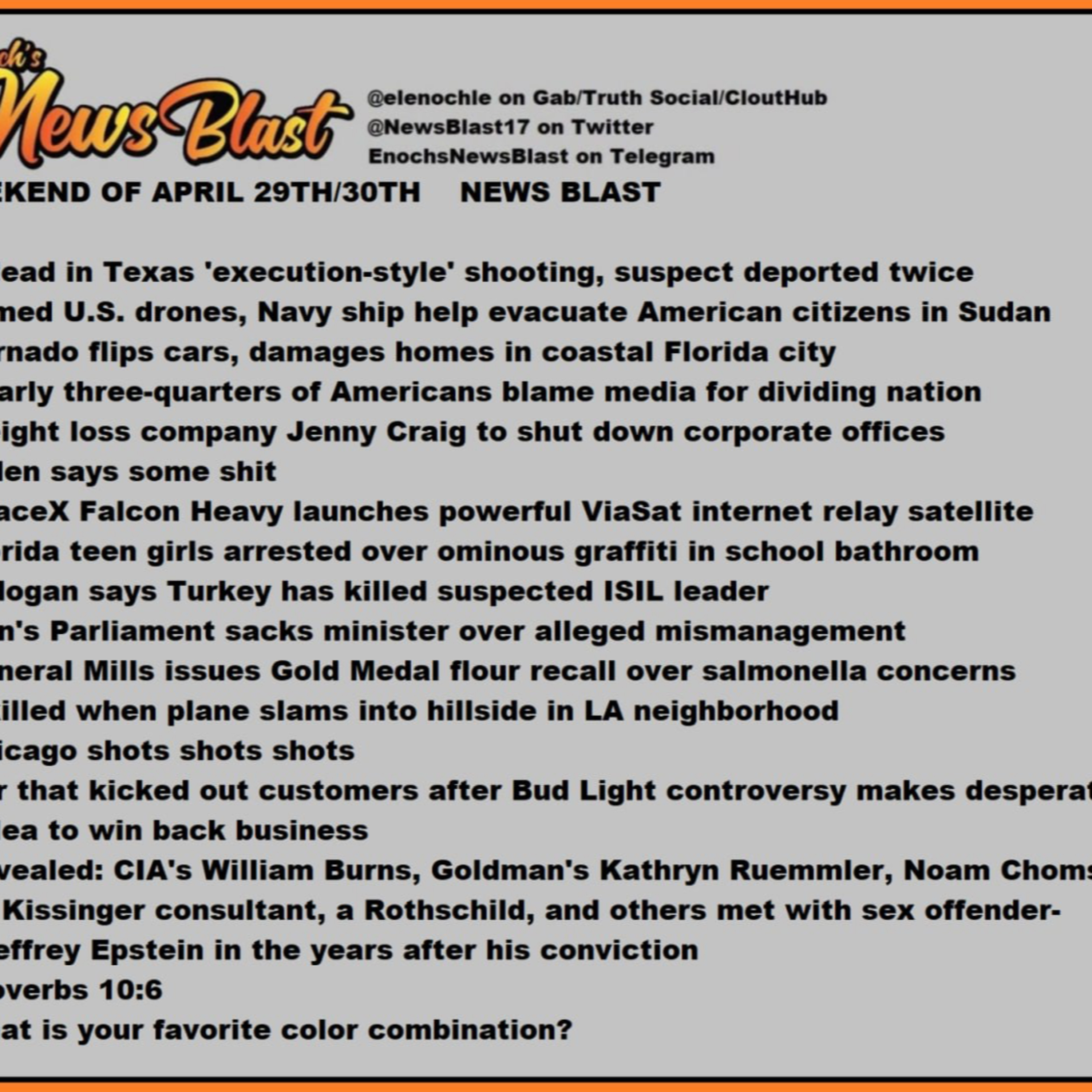 Weekend of April 29/30, 2023 News Blast.  episode artwork