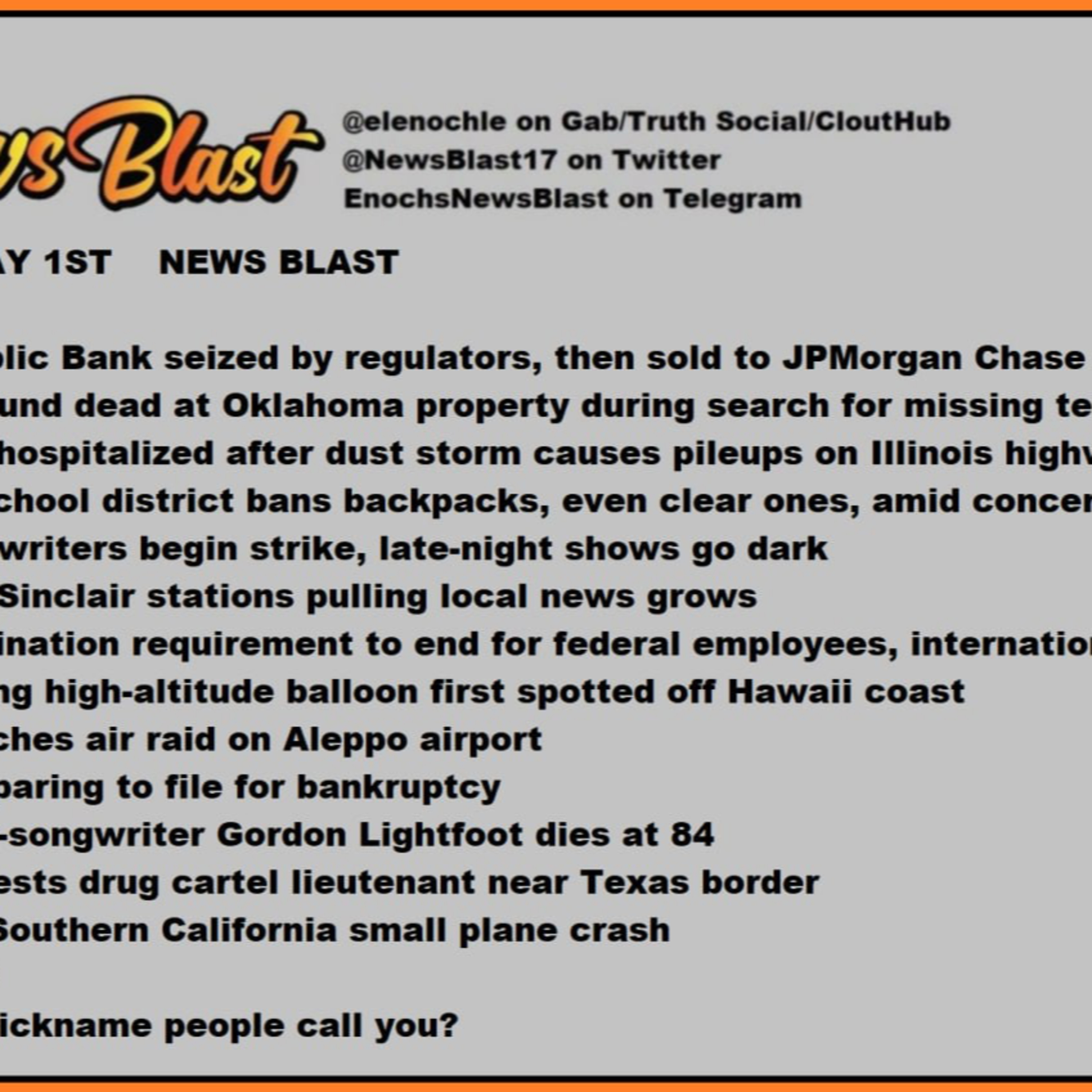 Monday, May 1, 2023 News Blast episode artwork
