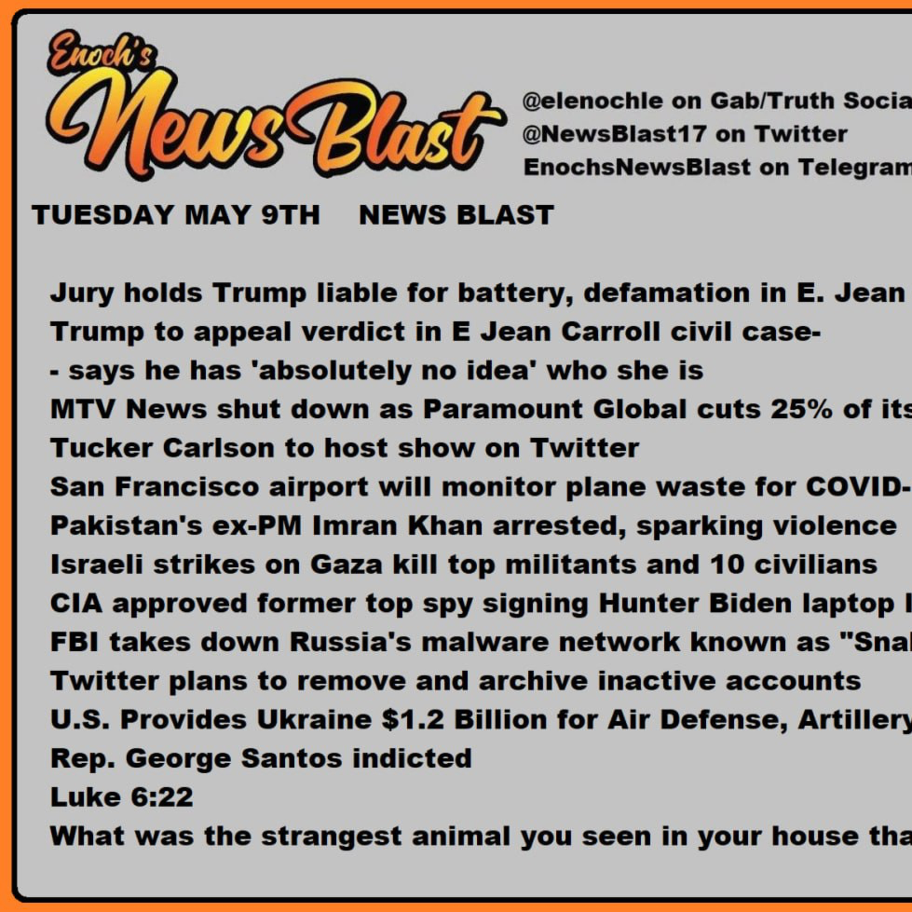 Tuesday, May 9, 2023 News Blast.  episode artwork