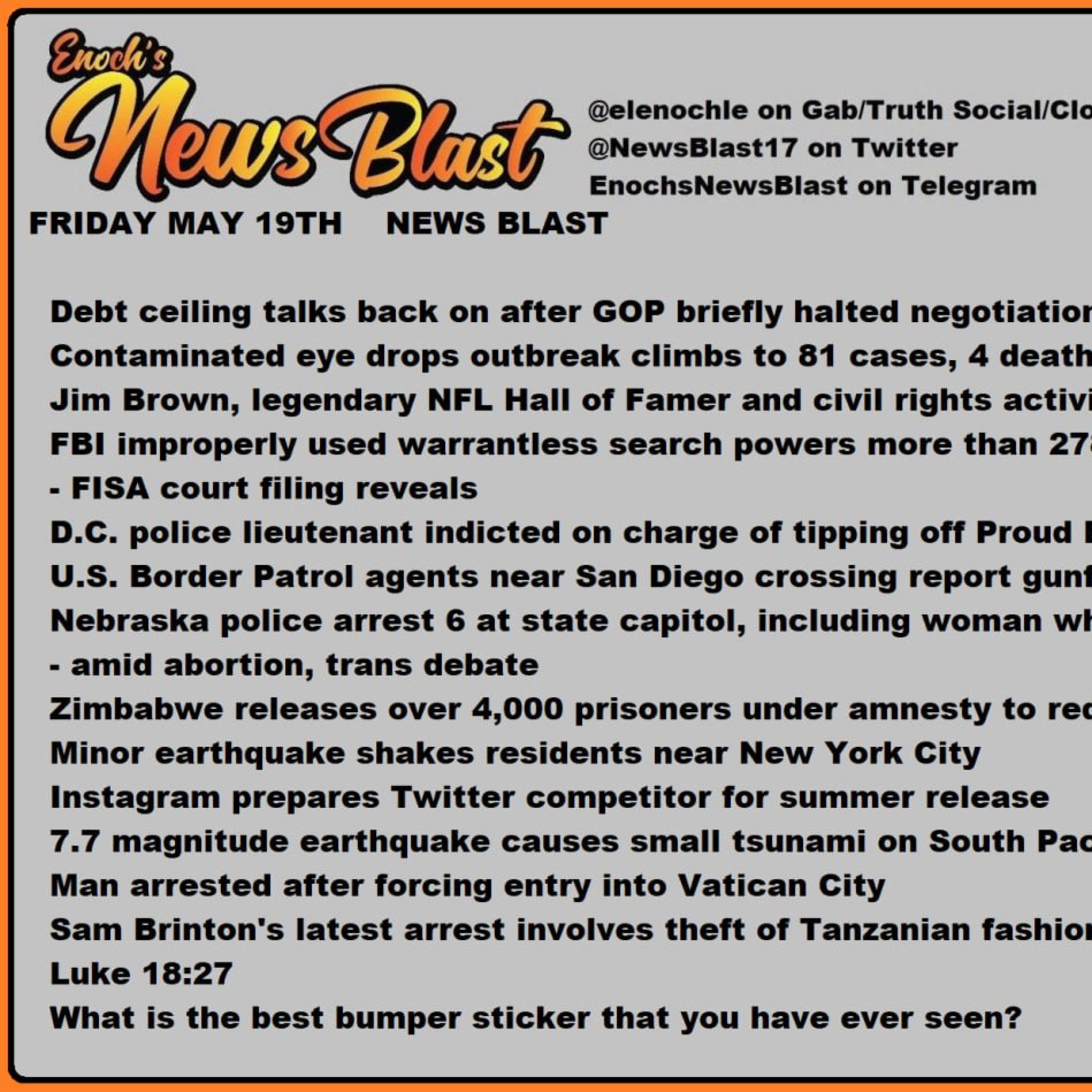 Friday May 19, 2023 News Blast.  episode artwork