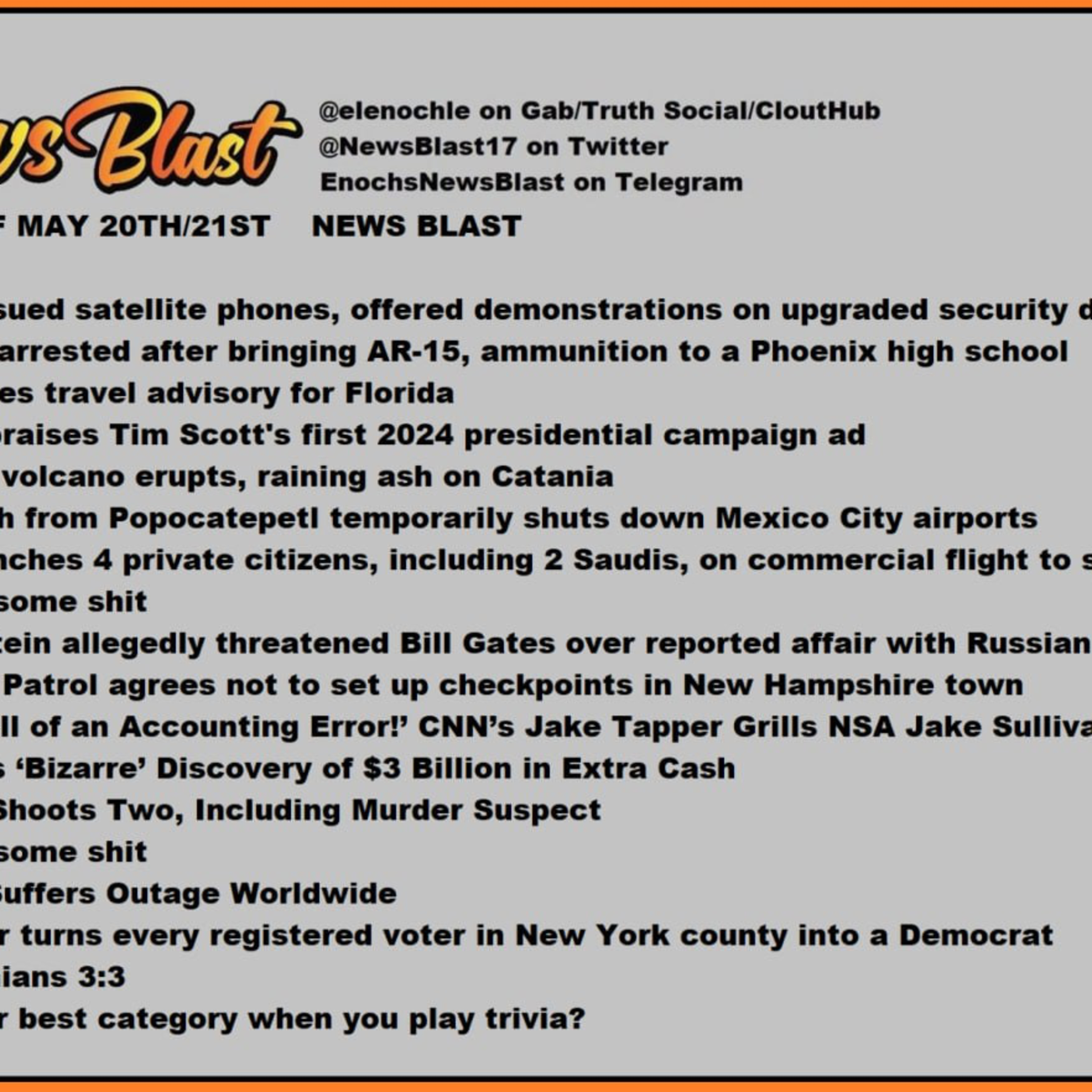Weekend of May 20/21, 2023 News Blast.  episode artwork