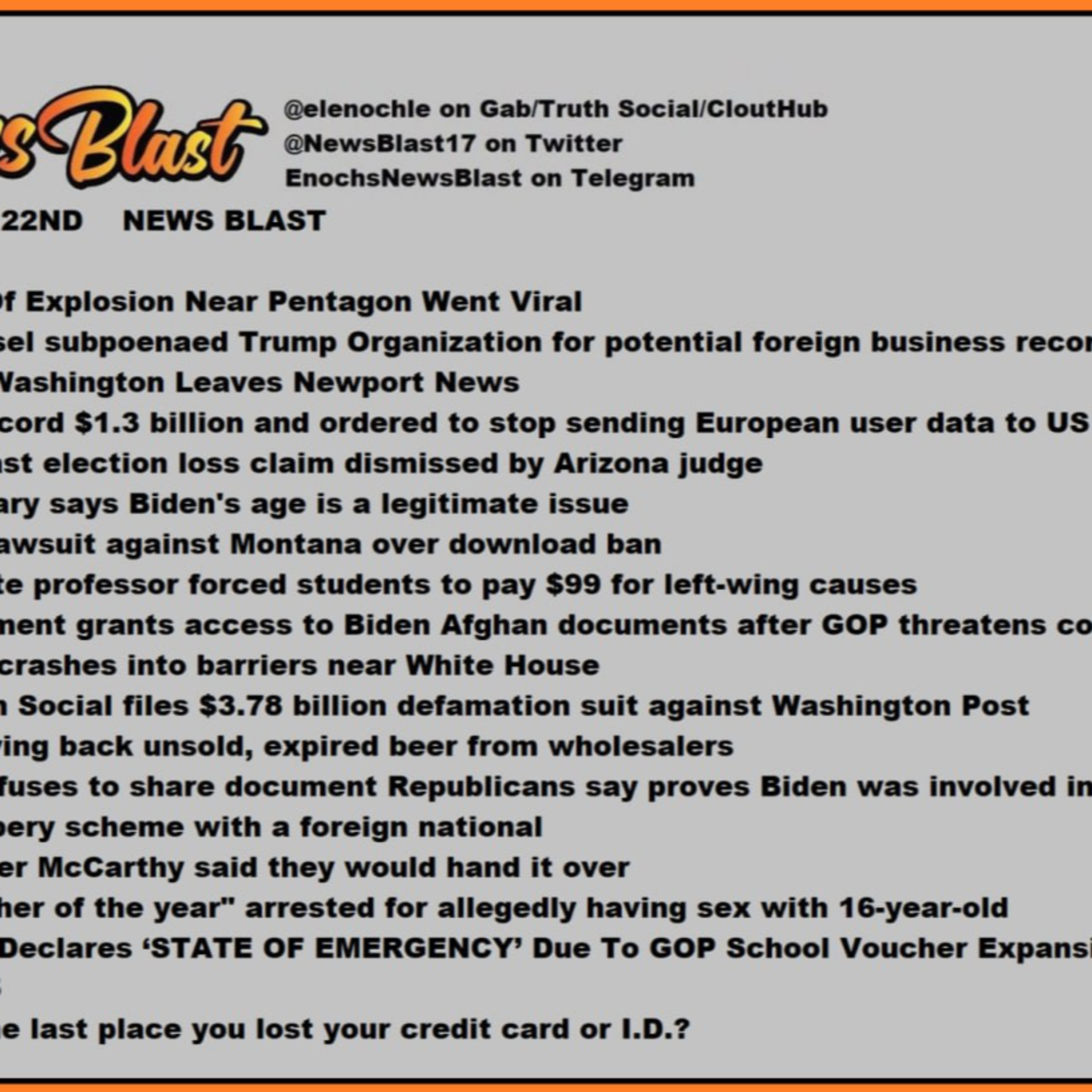 Monday May 22, 2023 News Blast.  episode artwork