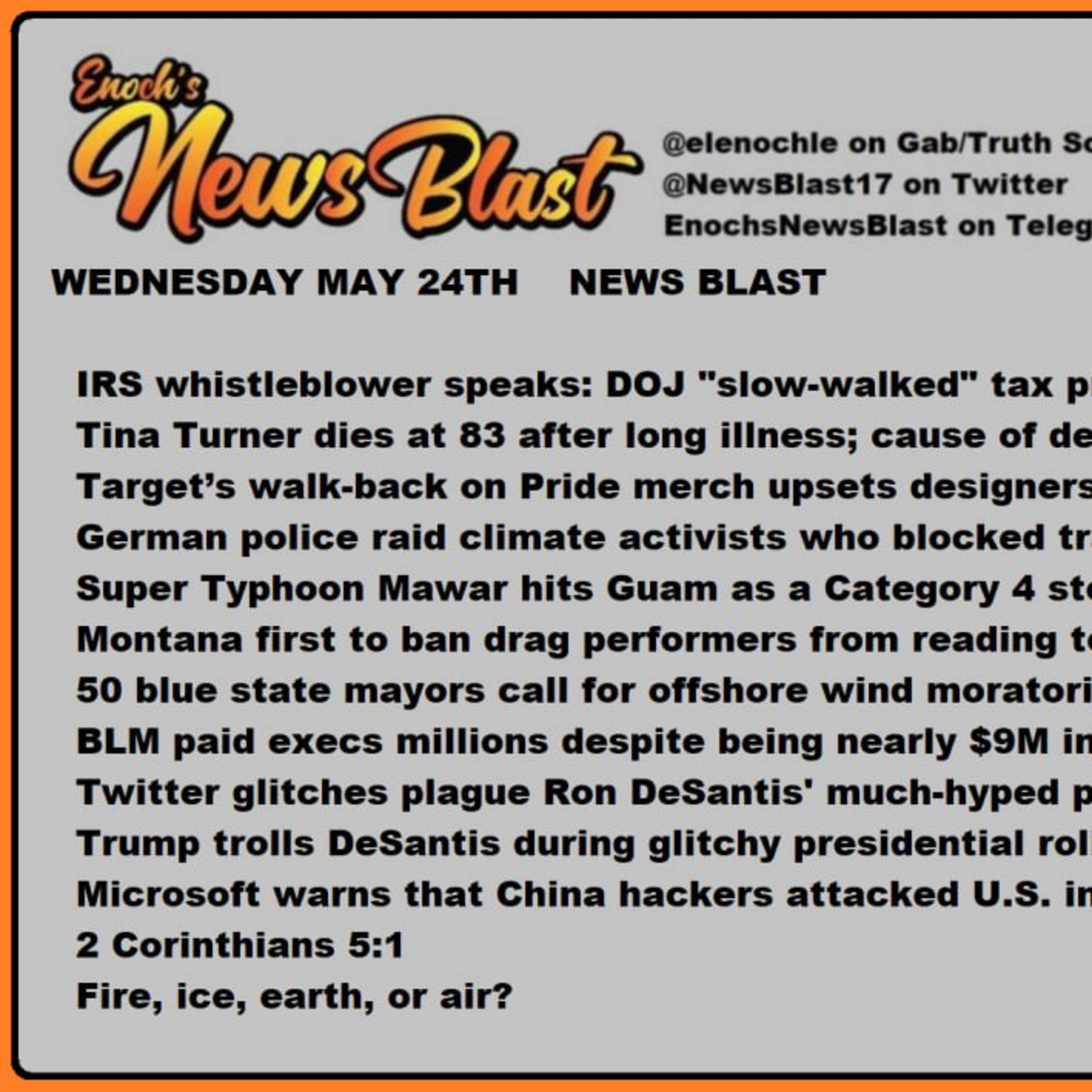Wednesday May 24,2023. News Blast.  episode artwork