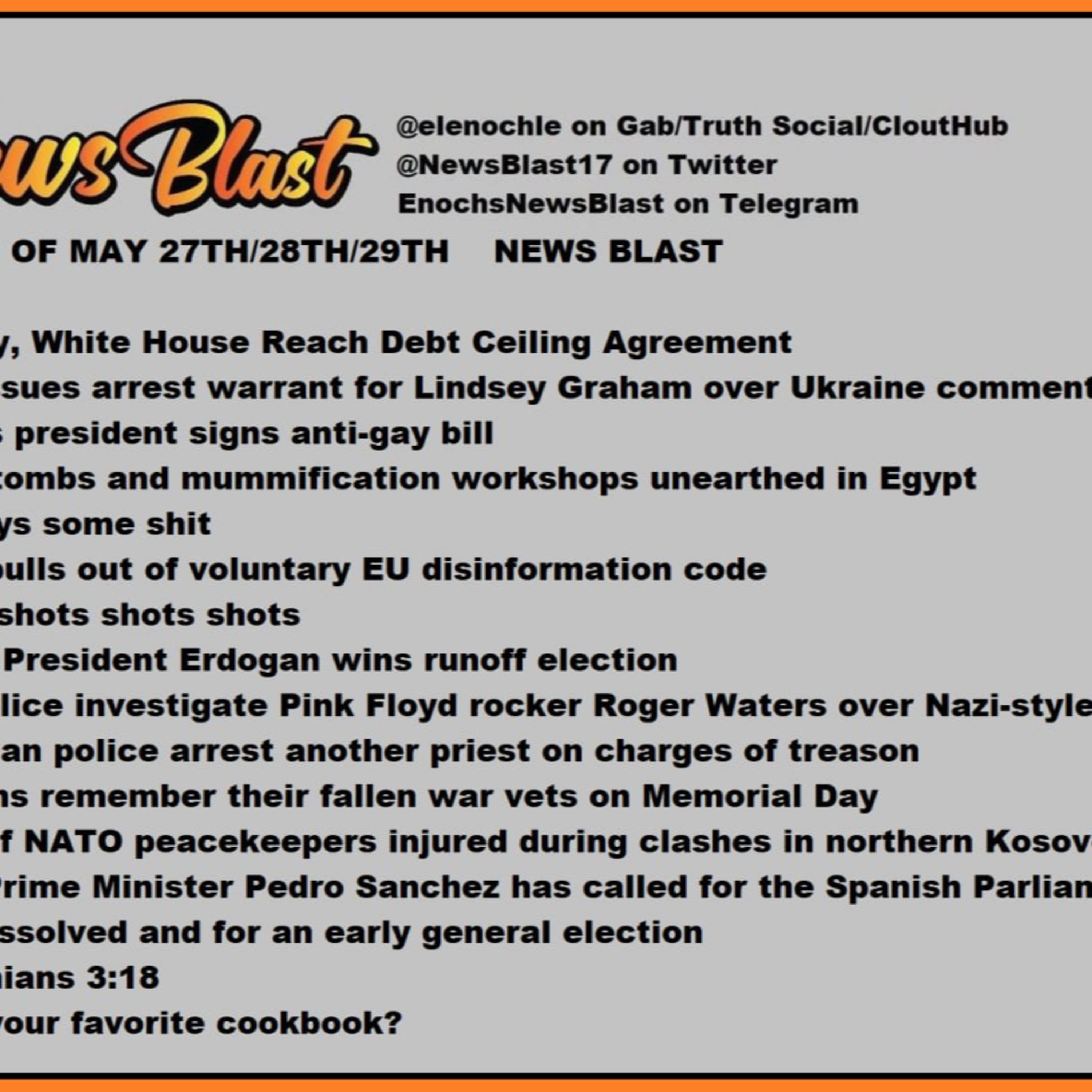Weekend of May 27/28/29, 2023 News Blast.  episode artwork