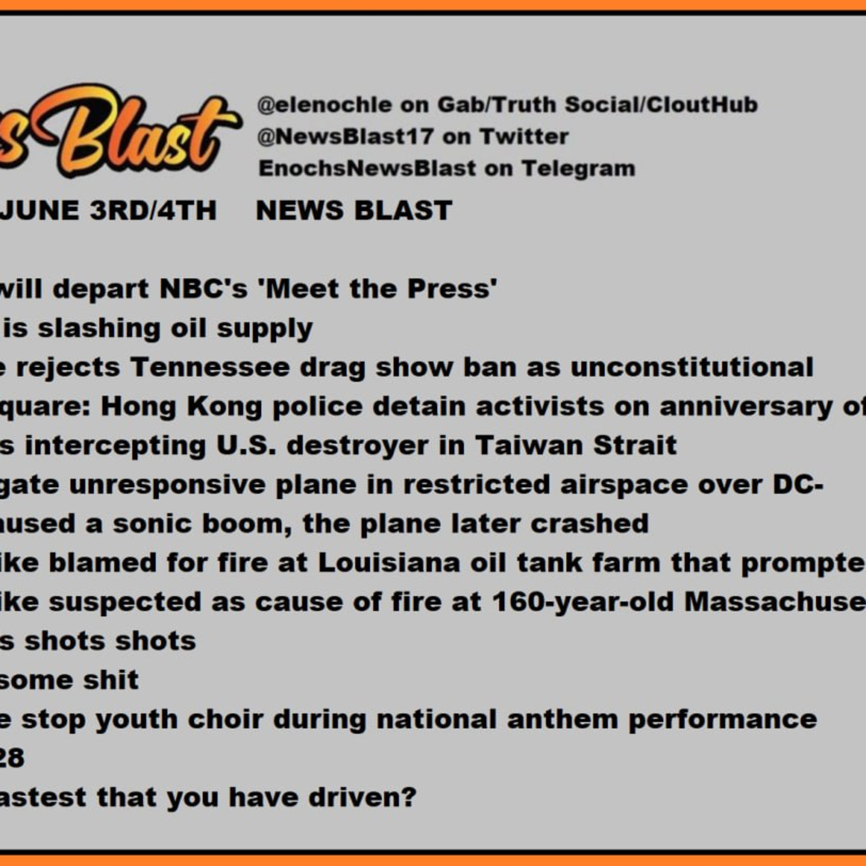 Weekend of June 4/5 , 2023 News Blast.  episode artwork