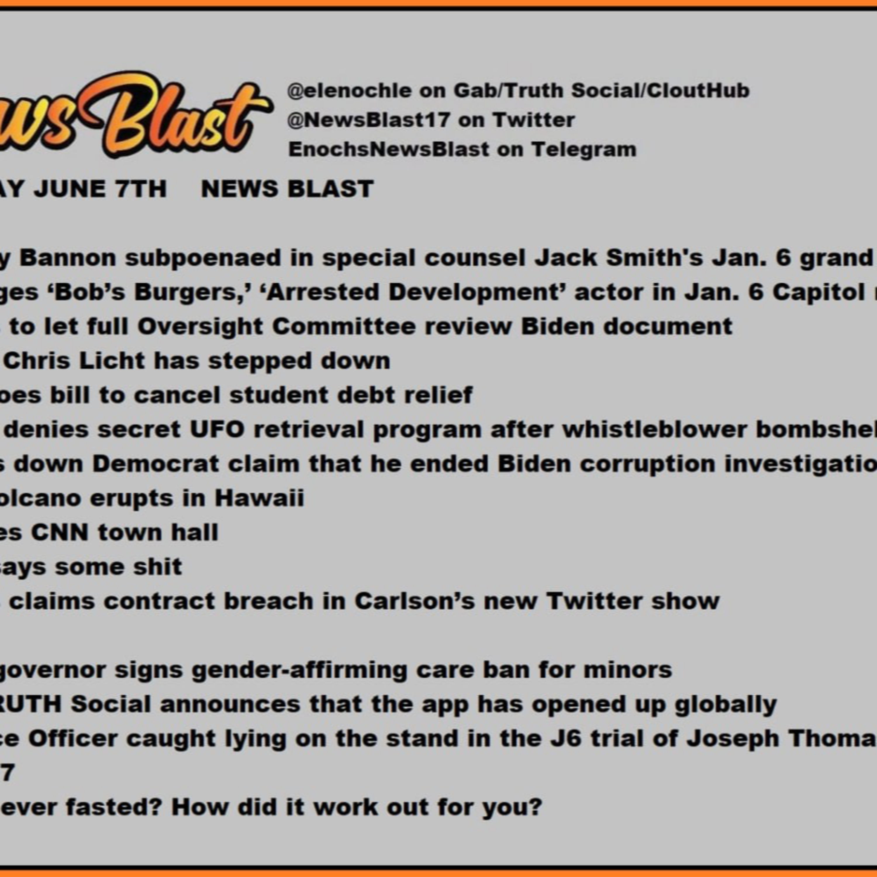 Wednesday, June 7, 2023 News Blast. episode artwork