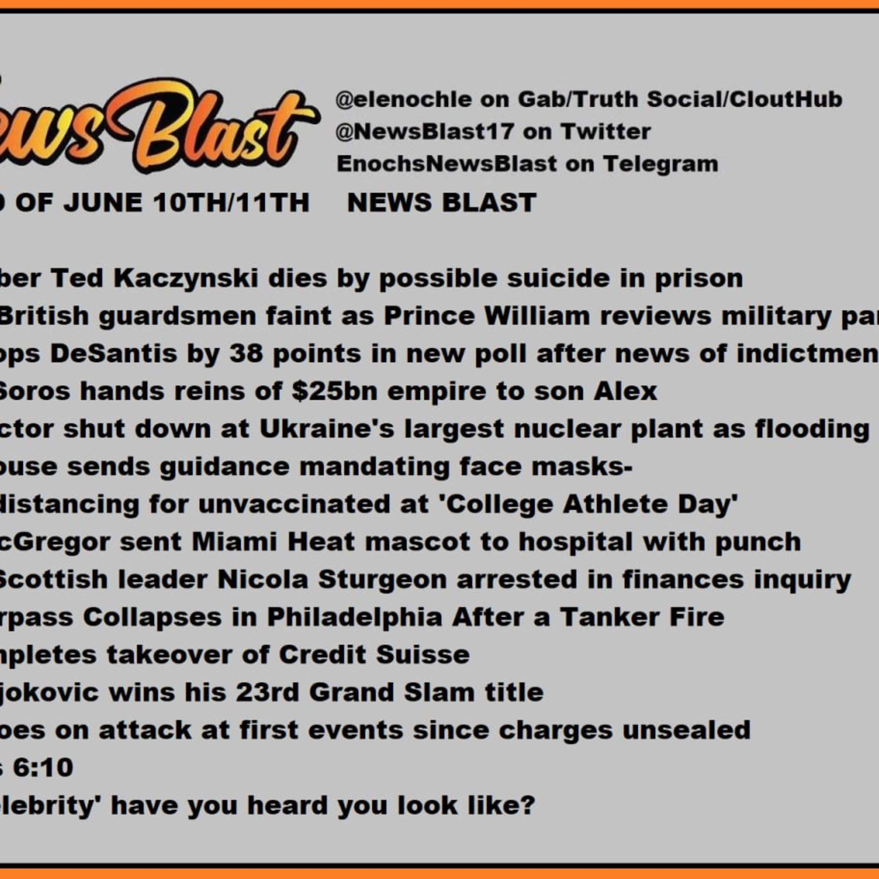 Weekend June 10/11,2023. News Blast episode artwork