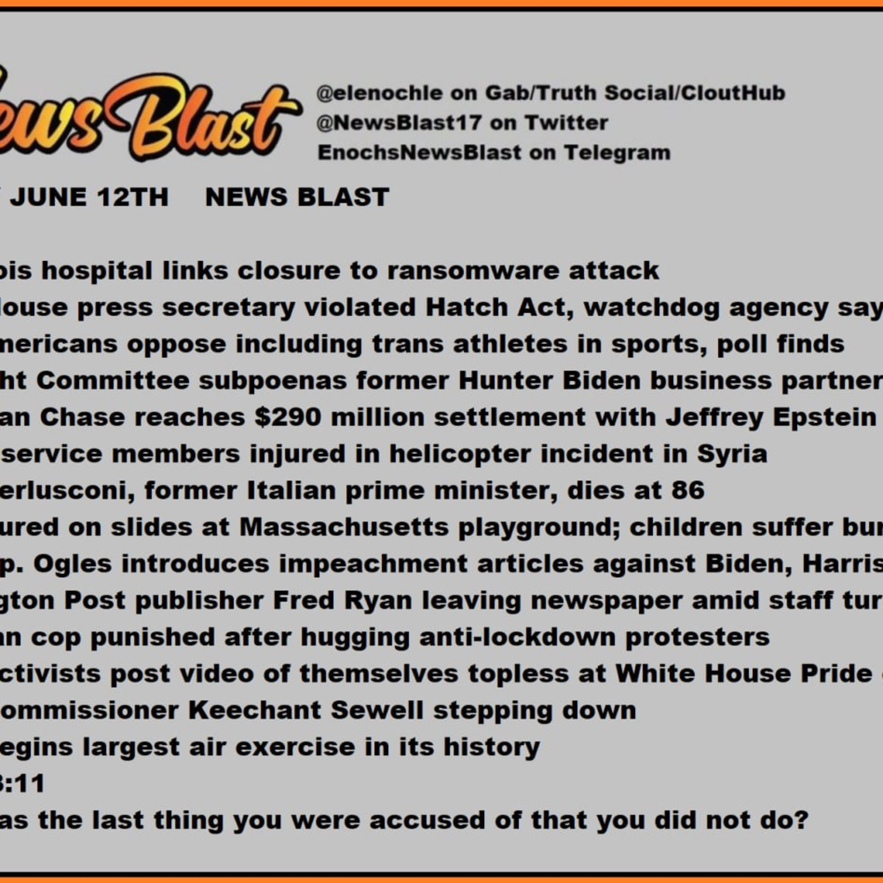 Monday, June 12, 2023 News Blast.  episode artwork