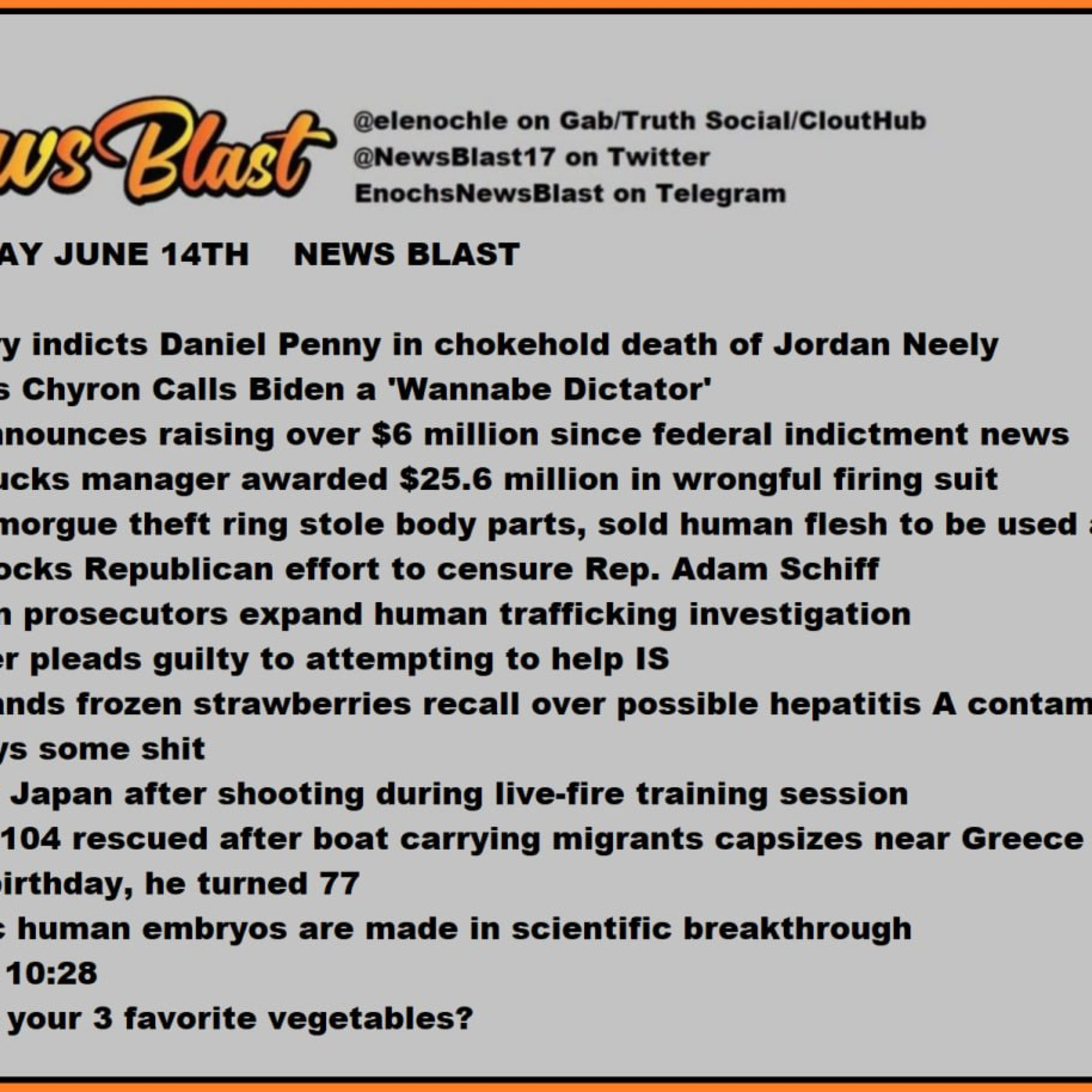 Wednesday, June 14, 2023 News Blast.  episode artwork