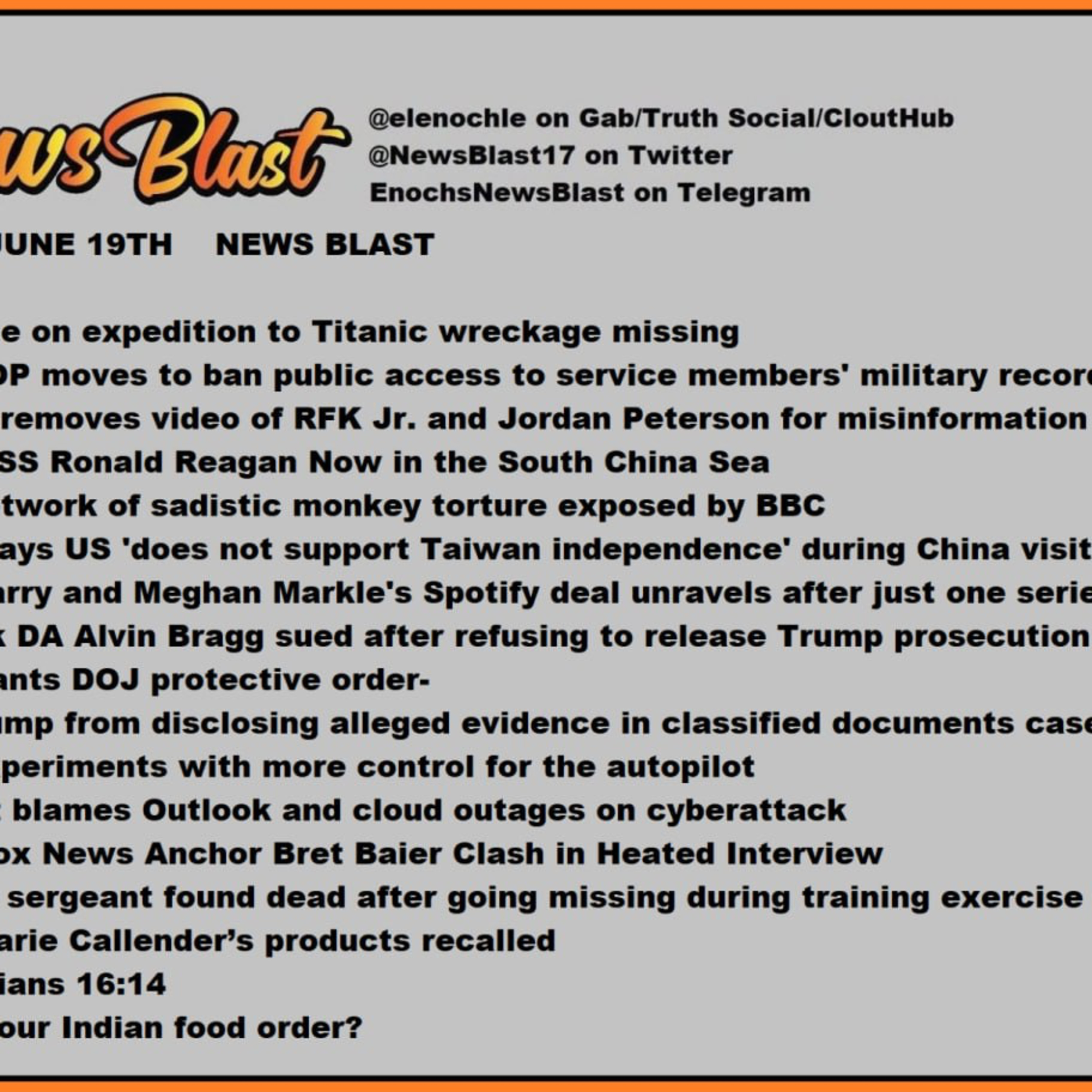 Monday, June 19, 2023 News Blast.  episode artwork
