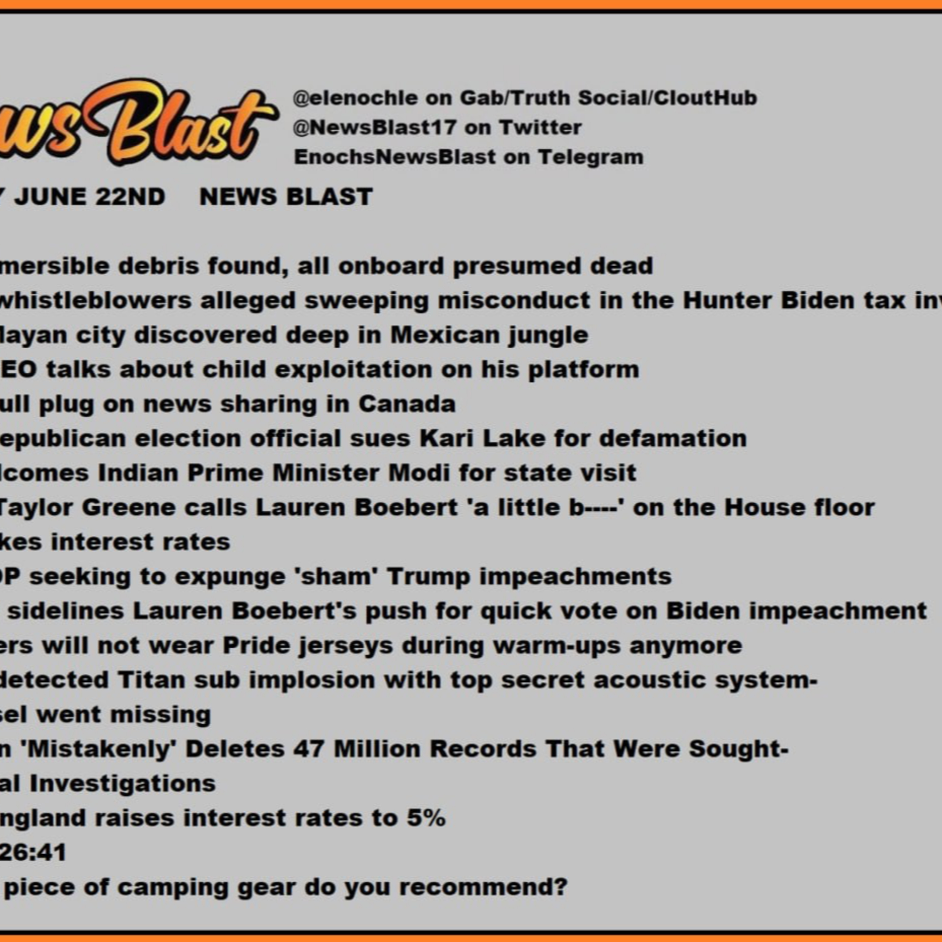 Thursday June 22, 2023 News Blast.  episode artwork