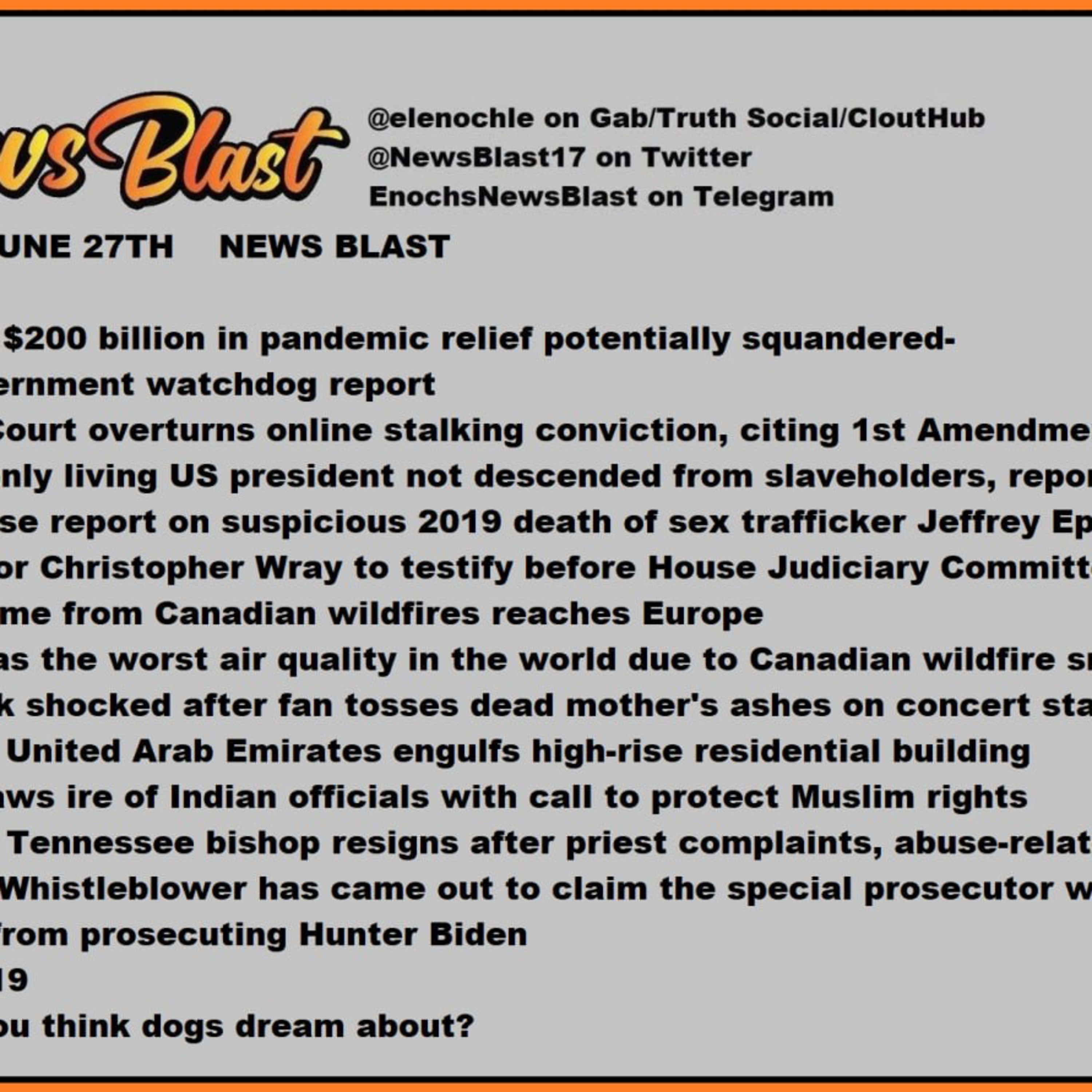 Monday, June 26, 2023 News Blast.  episode artwork
