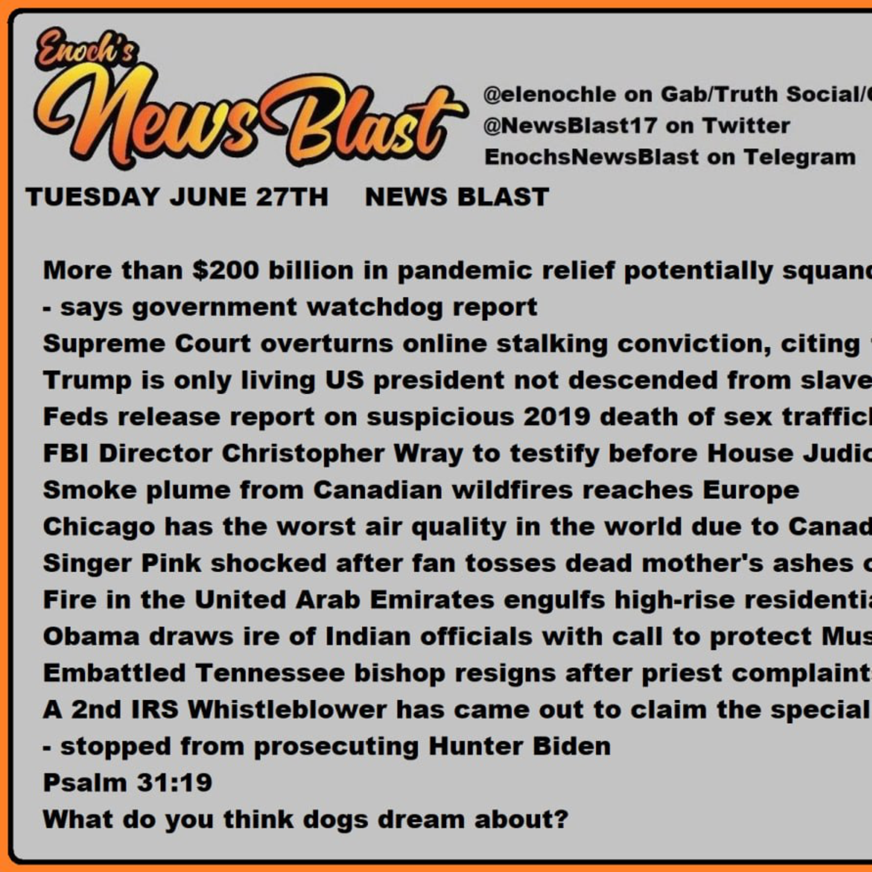 Tuesday, June 27, 2023 News Blast episode artwork