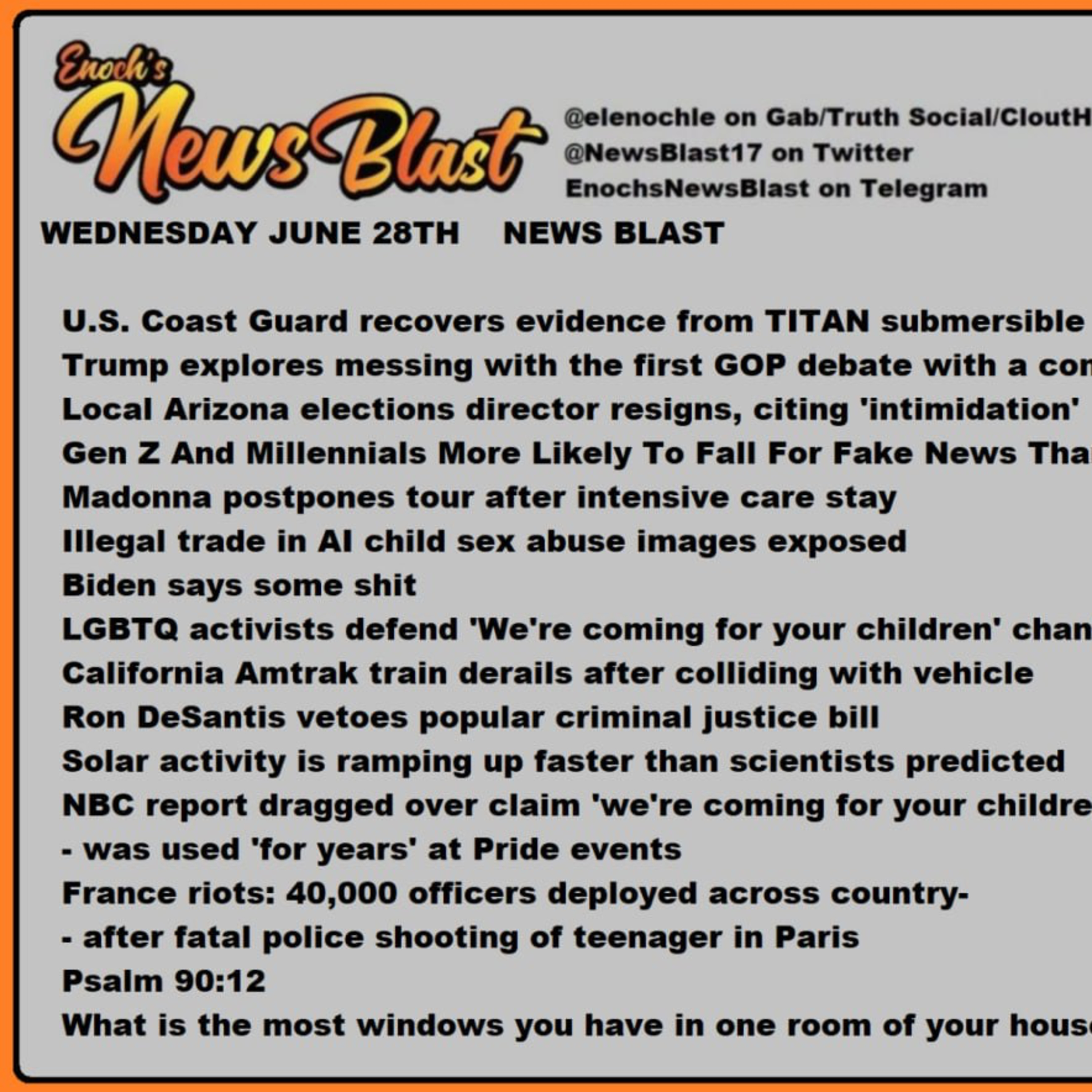Wednesday, June 28, 2023 News Blast episode artwork