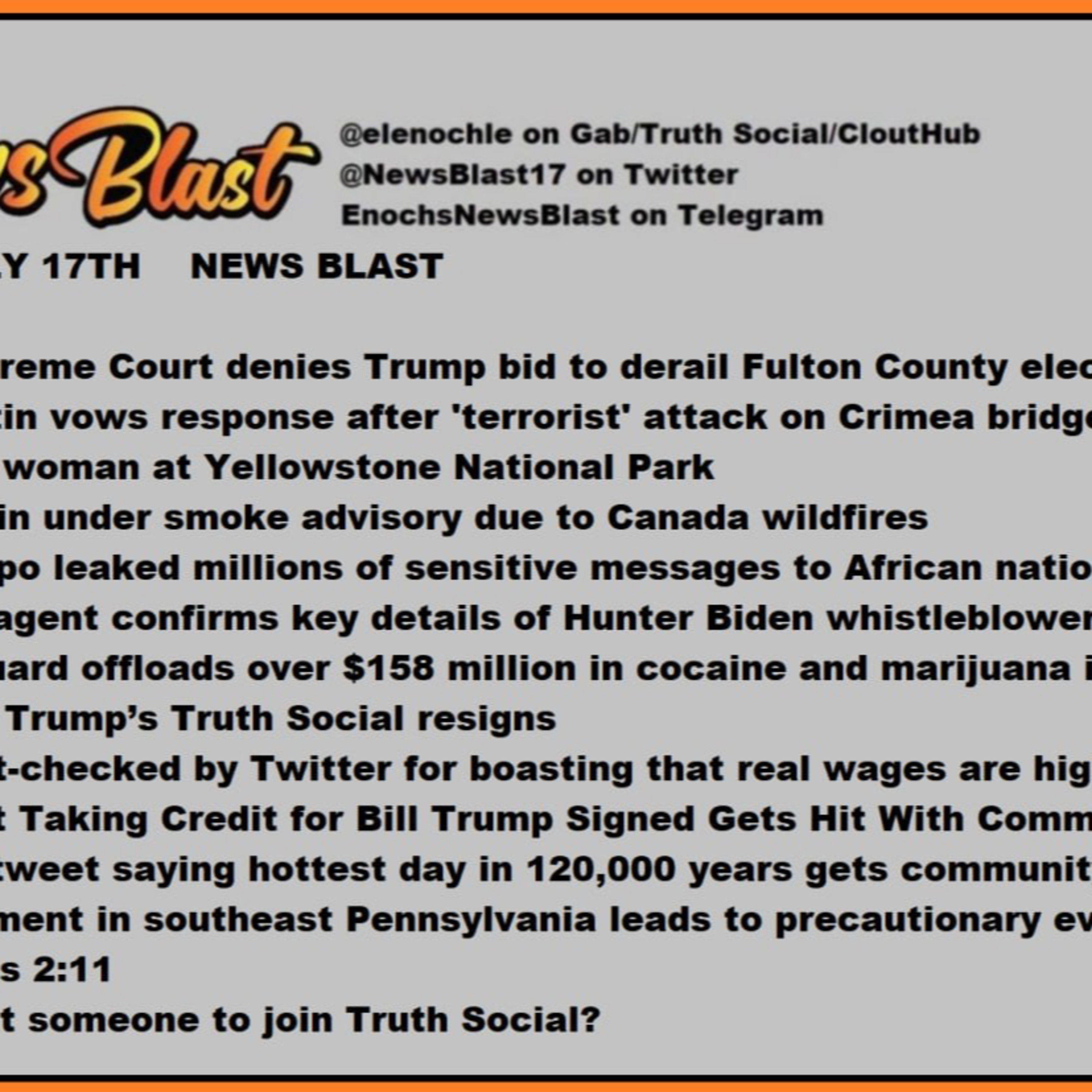 Monday, July 17, 2023 News Blast.  episode artwork