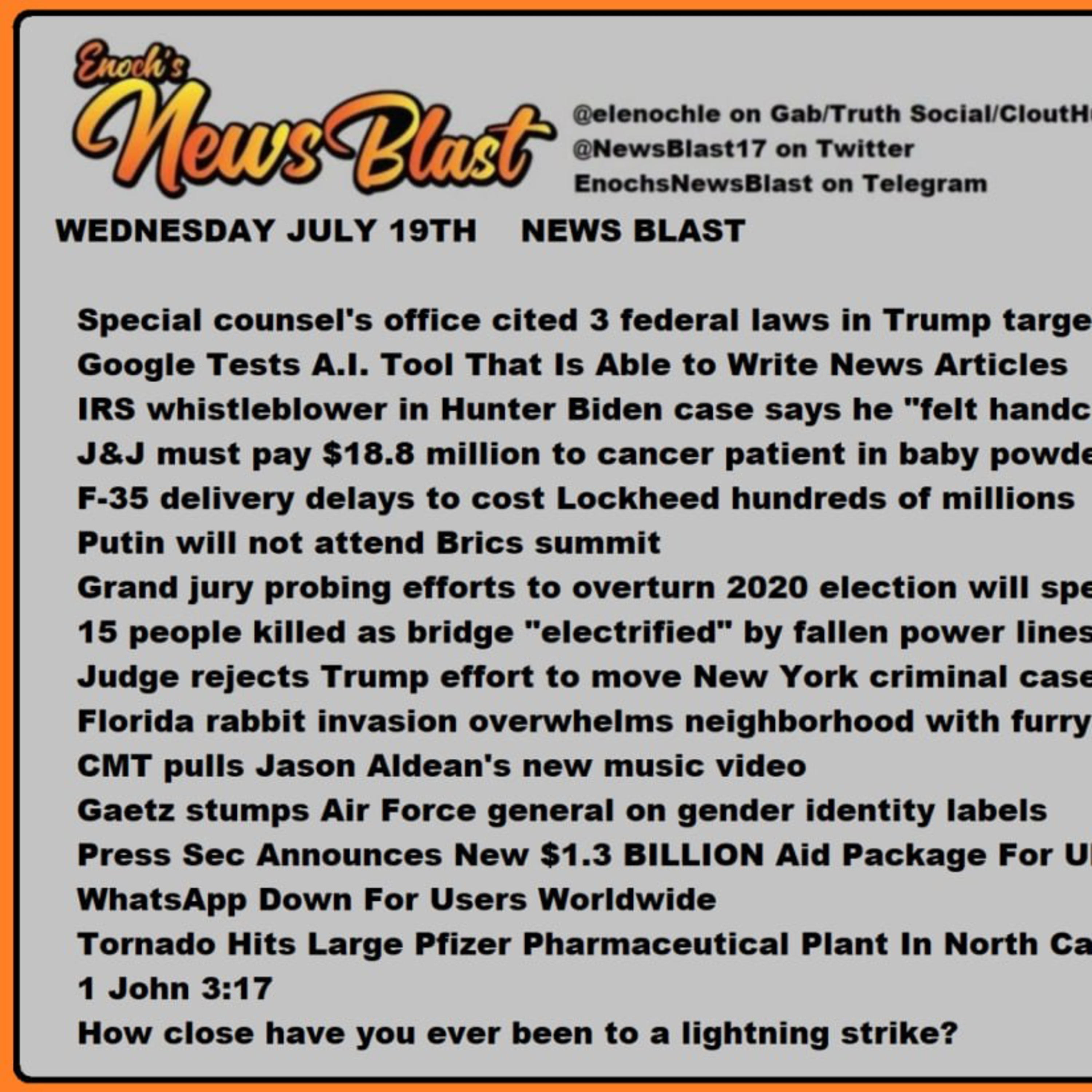 Wednesday, July 19, 2023 News Blast episode artwork