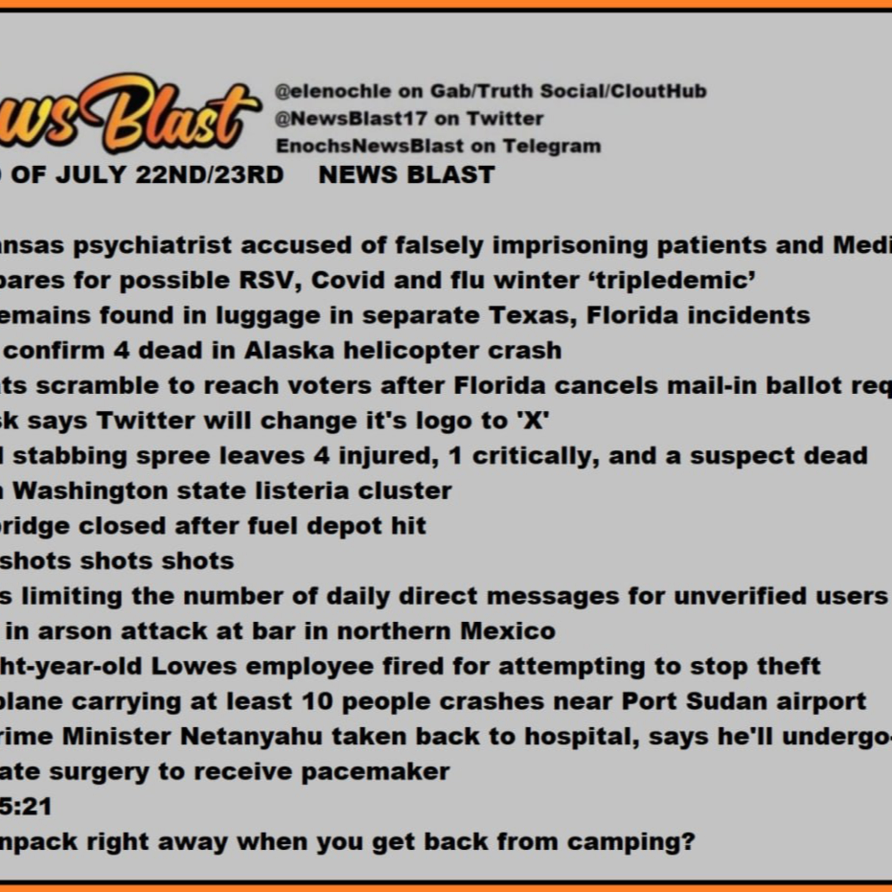 Weekend of July 22/23, 2023 News Blast episode artwork