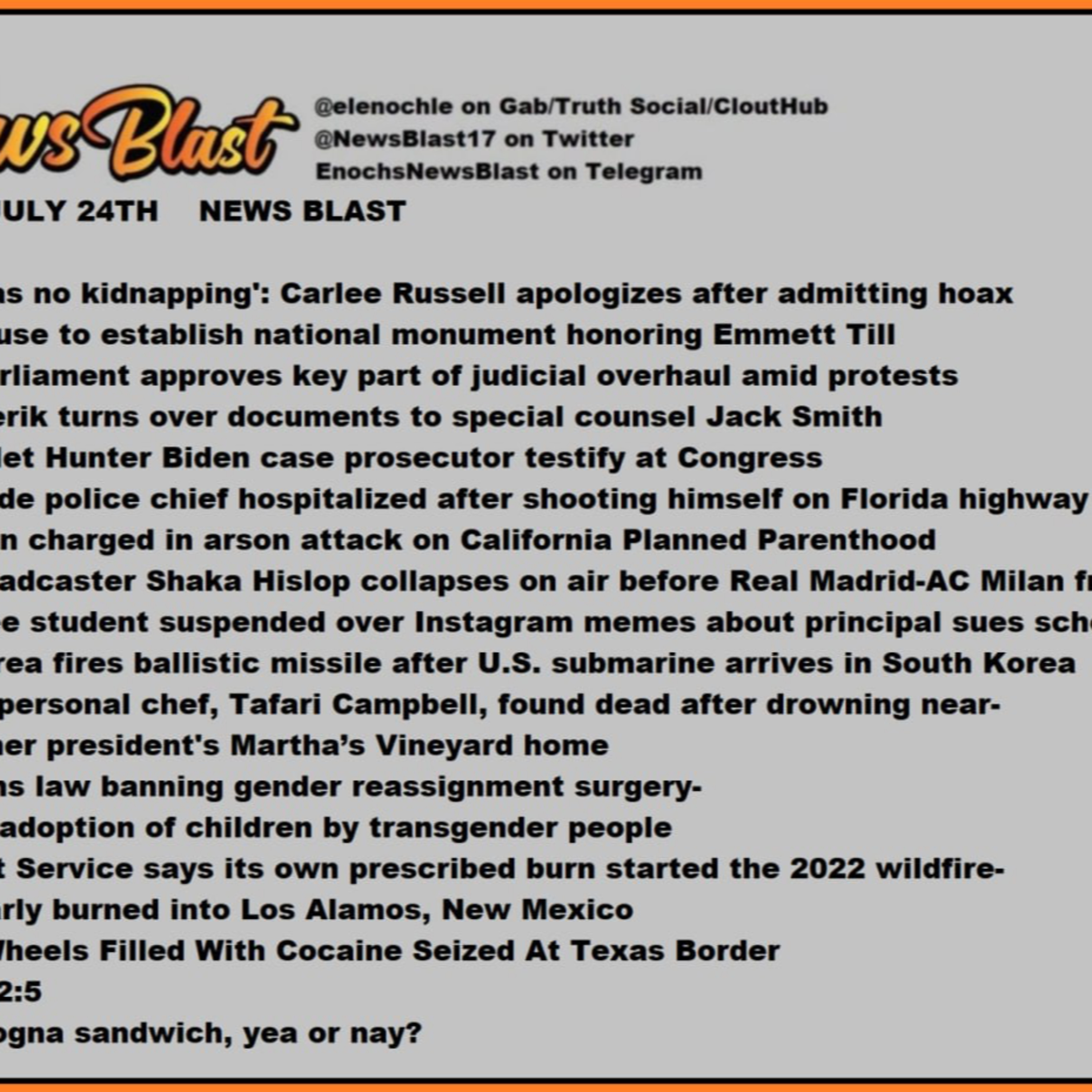 Monday, July 24, 2023 News Blast.  episode artwork