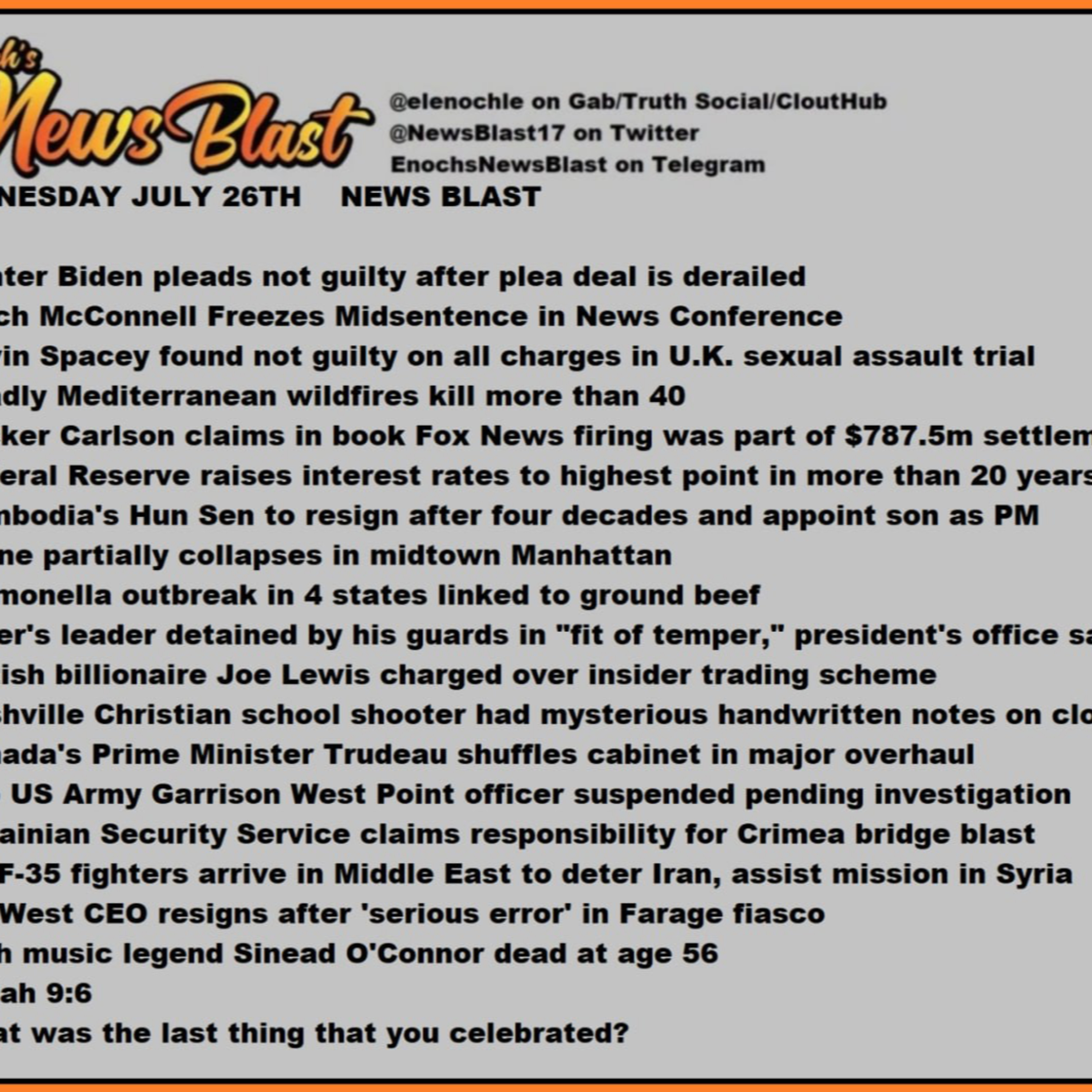 Wednesday, July 26, 2023 News Blast.  episode artwork