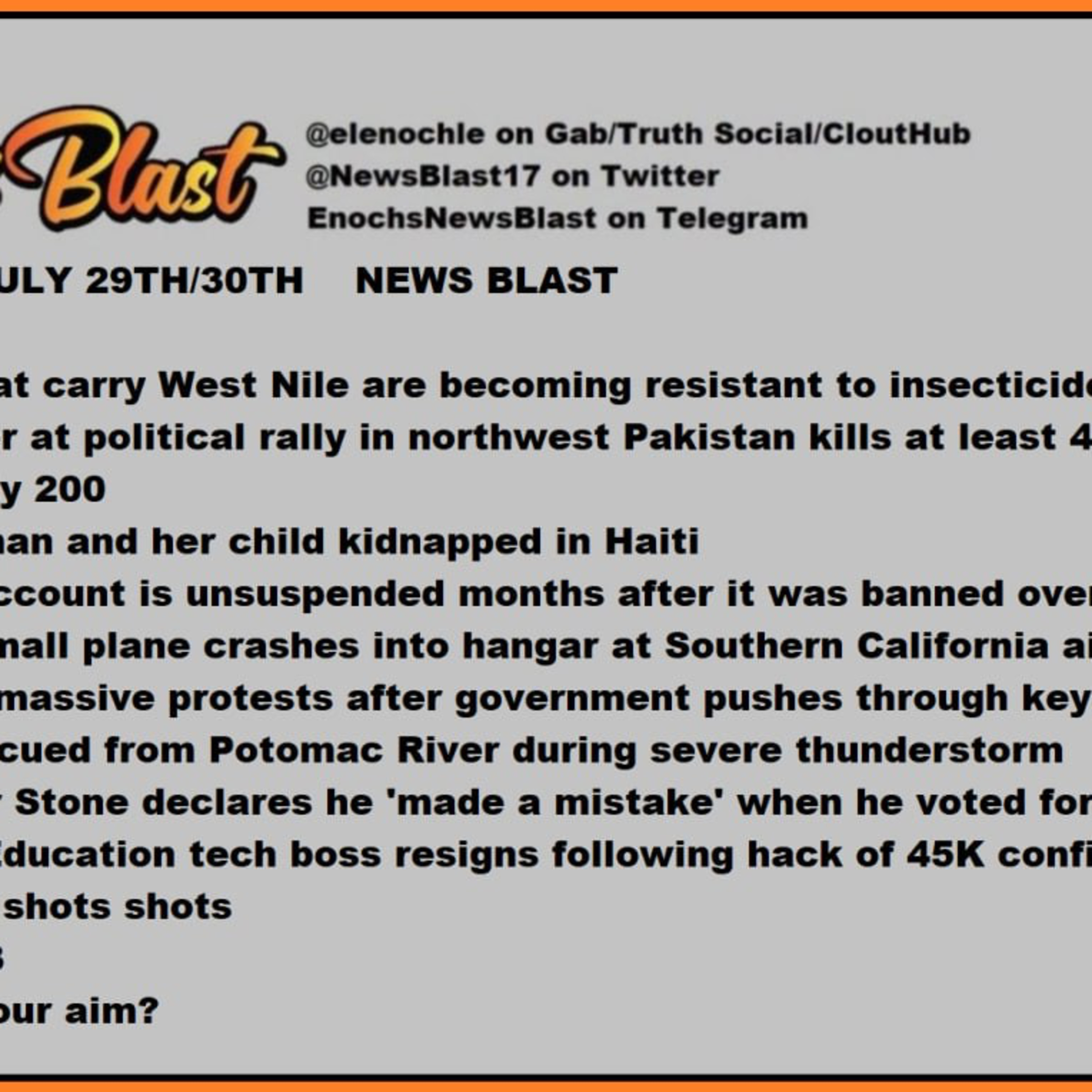 Weekend of July 29/30, 2023 News Blast.  episode artwork