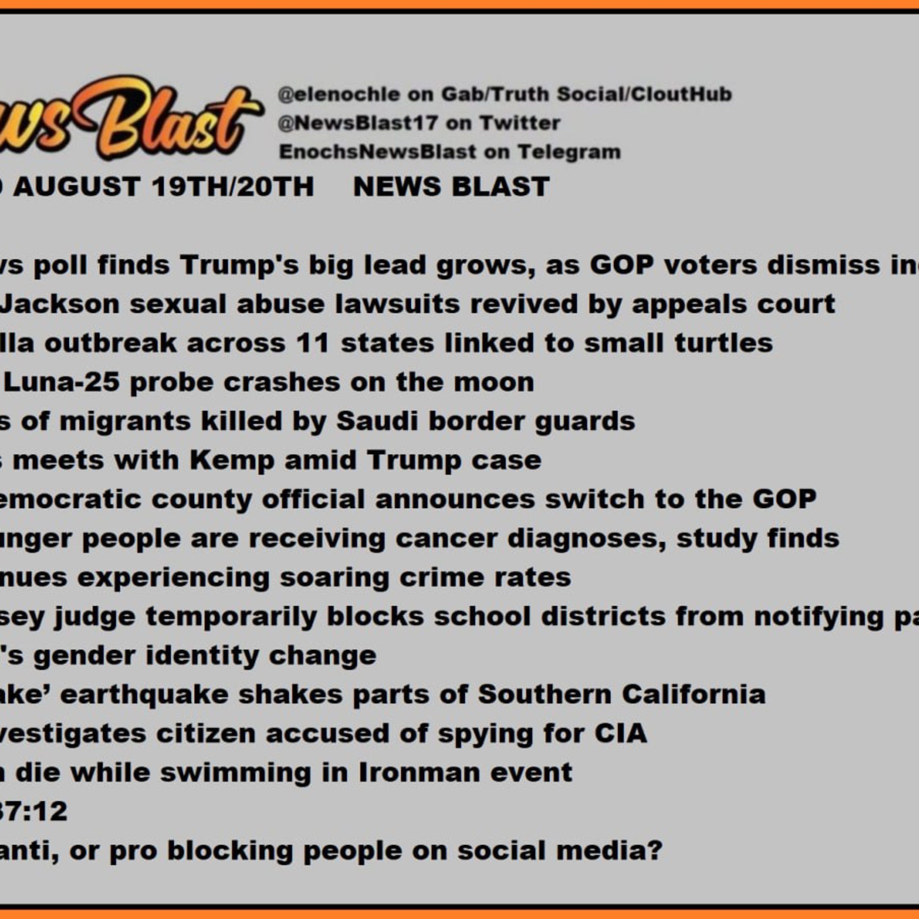 Weekend of August 19/20, 2023 News Blast. episode artwork