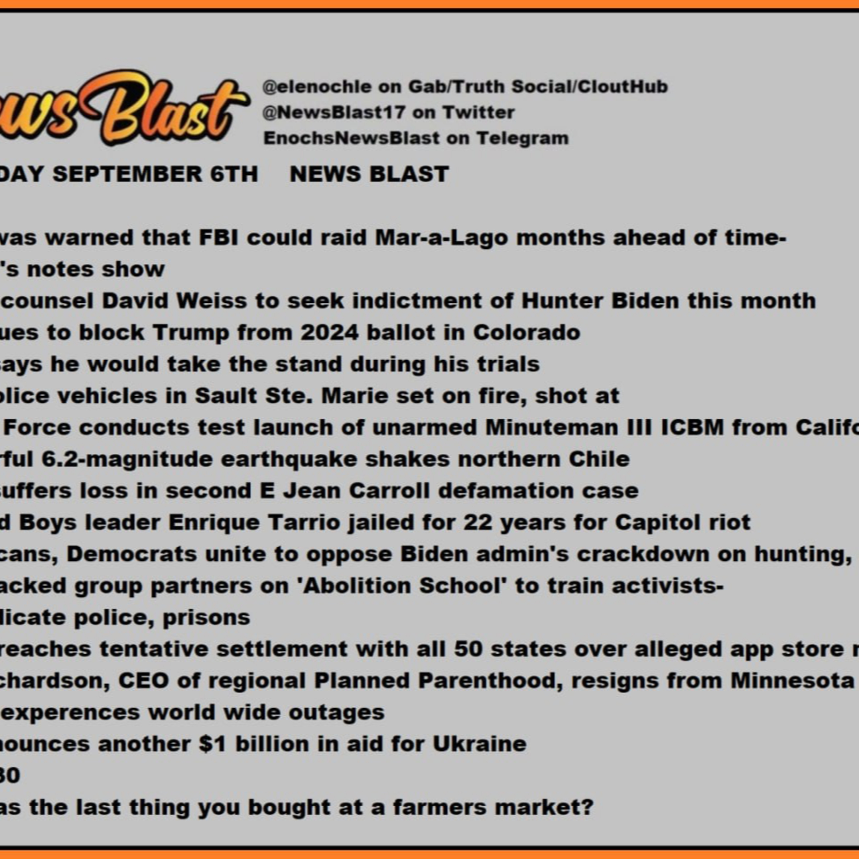 Wednesday, September 6, 2023 News Blast.  episode artwork