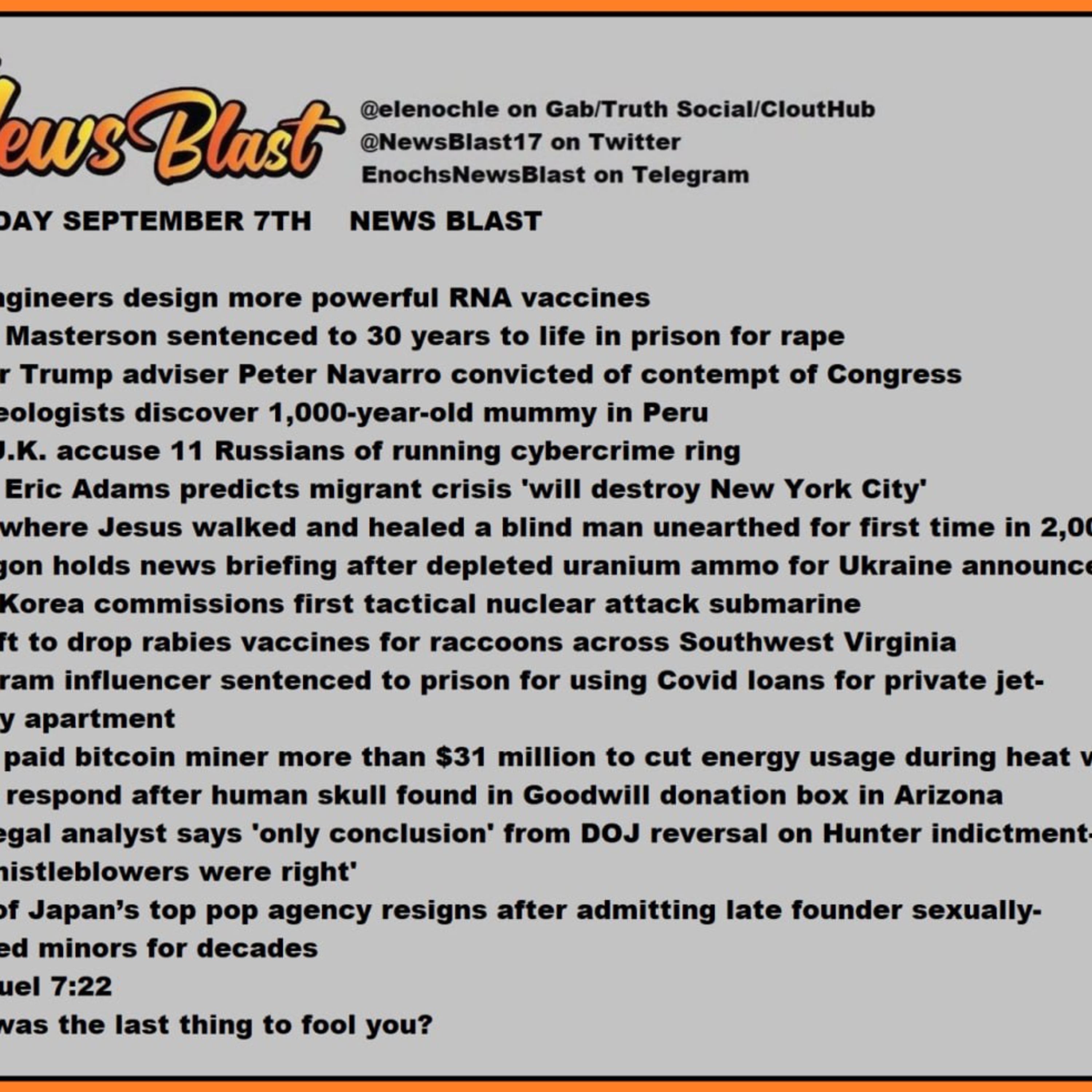 Thursday, September 7, 2023 News Blast.  episode artwork