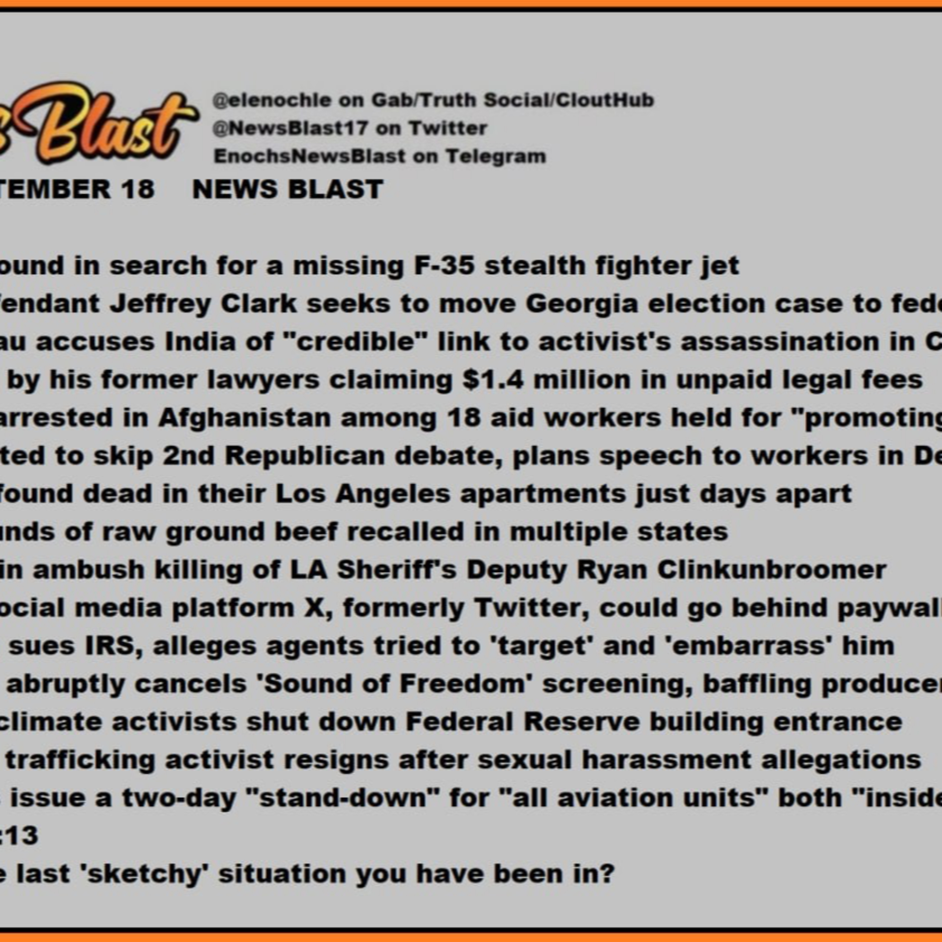 Monday, September 18, 2023 News Blast episode artwork