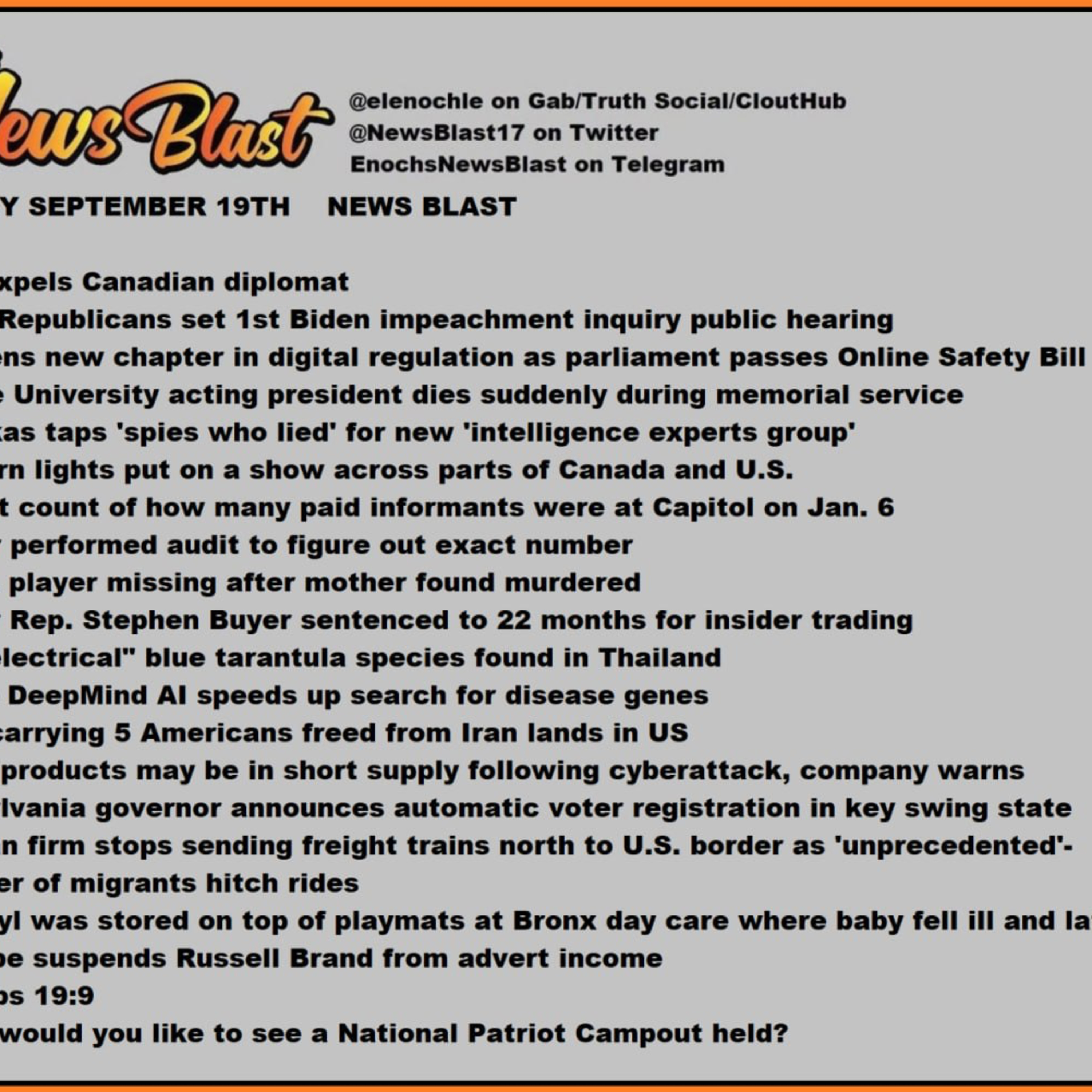 Tuesday, September 19, 2023 News Blast episode artwork