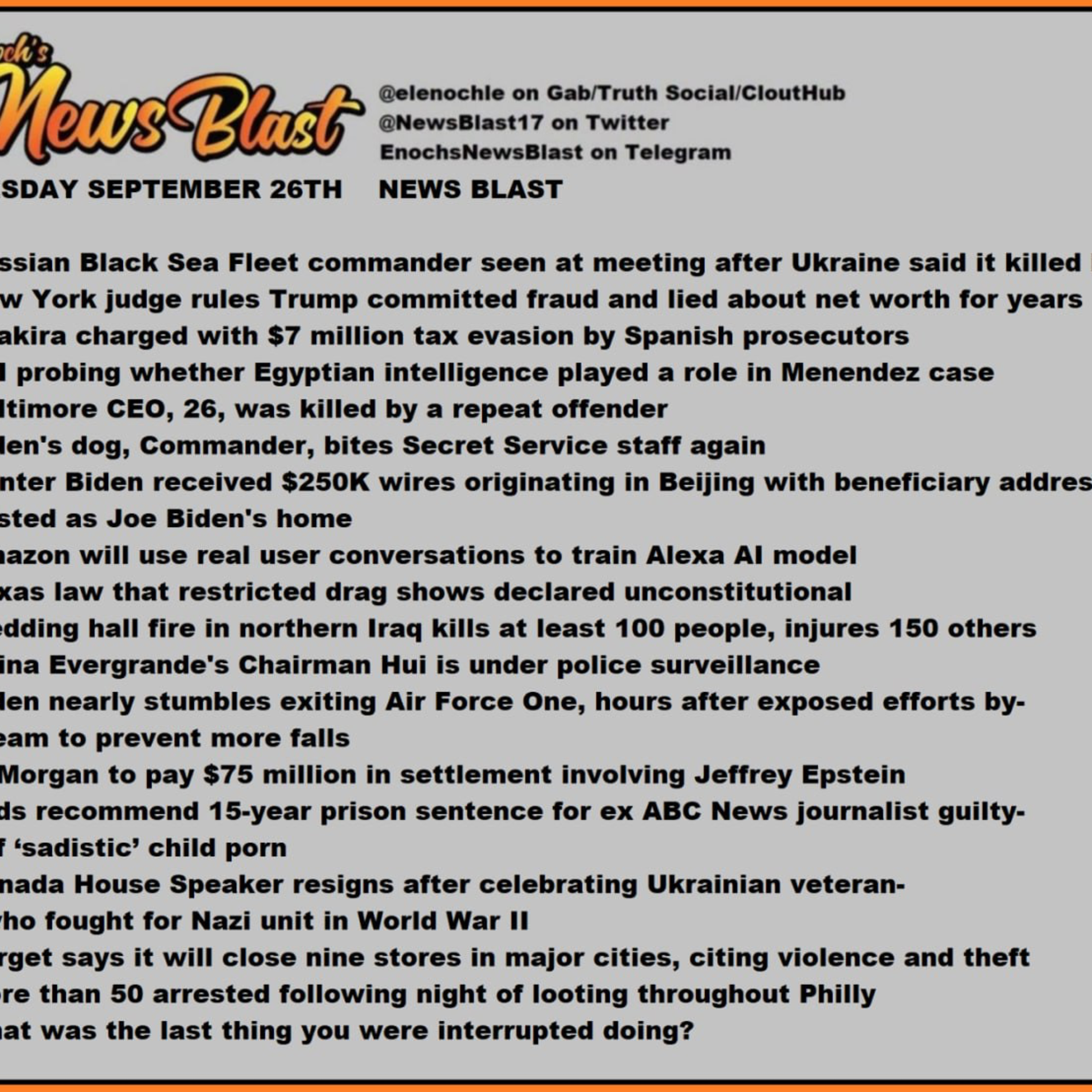 Tuesday, September 26, 2023 News Blast episode artwork