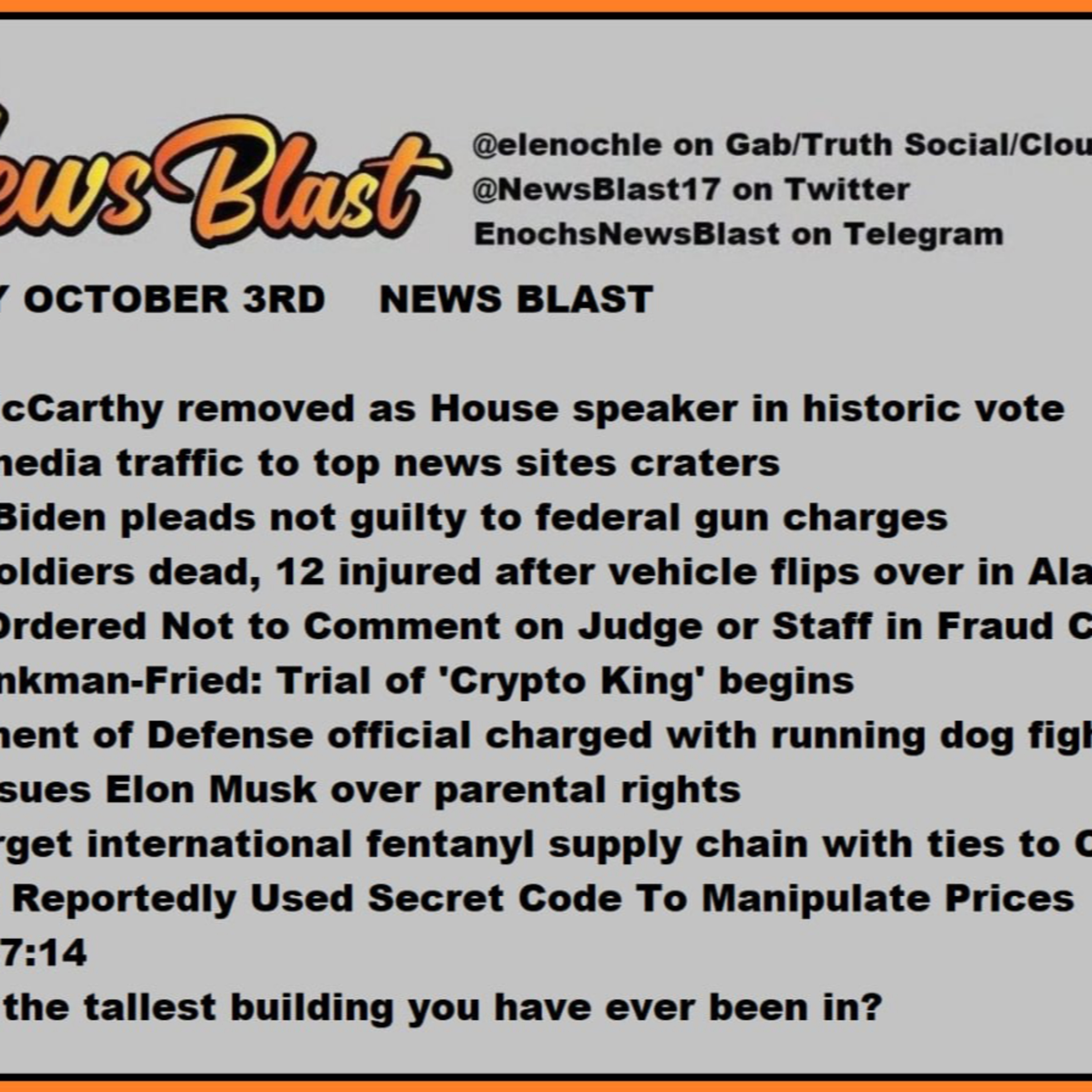 Tuesday, October 3, 2023 News Blast episode artwork